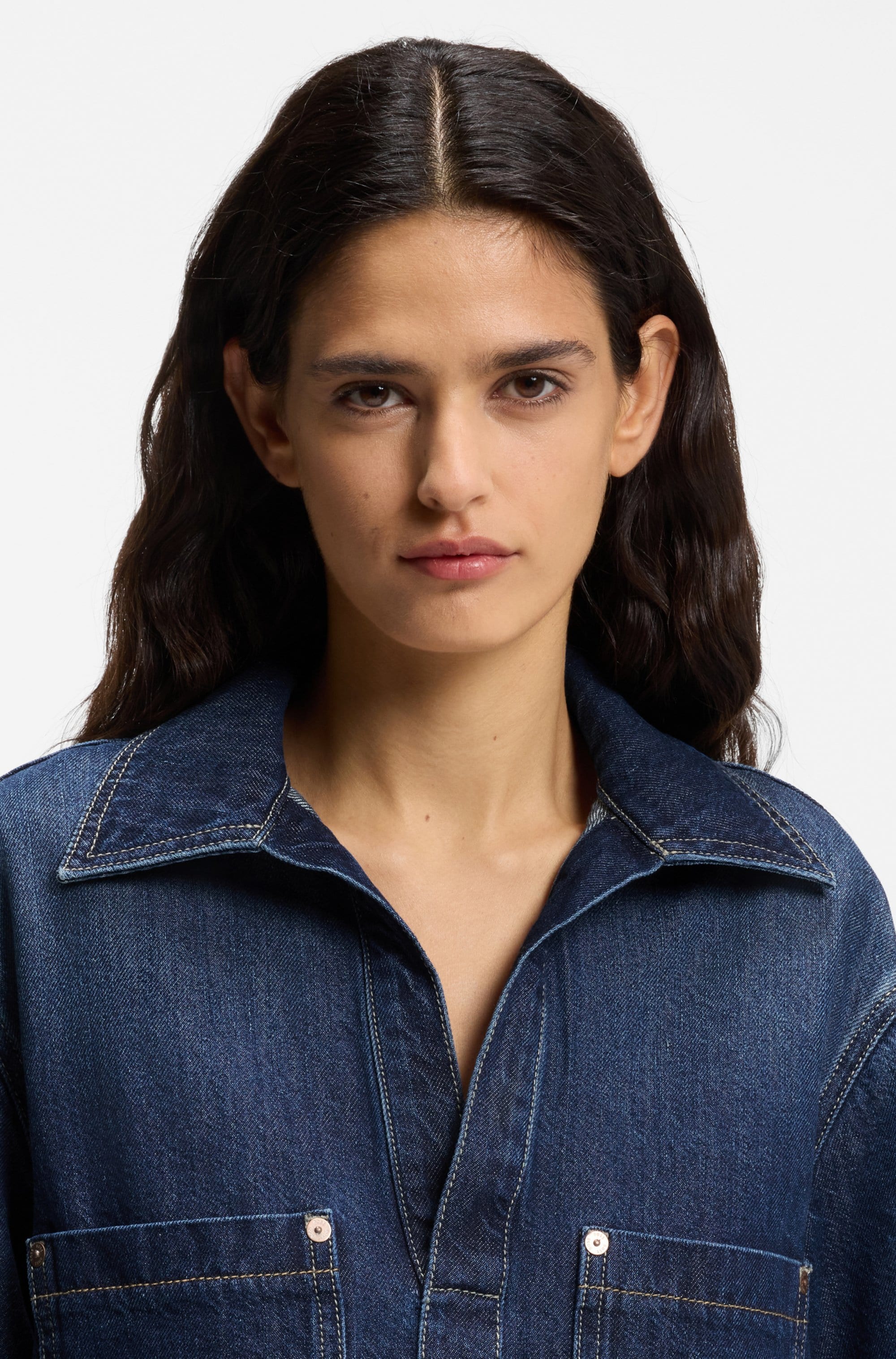 BOSS ORANGE Polokleid »POLO DRESS Premium Damenmode« Brusttaschen | Eingrifftaschen im Denim-Look, weite Ärmel