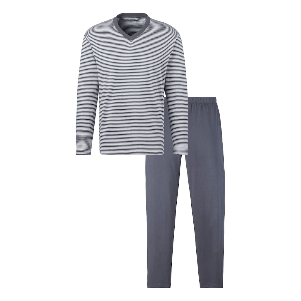 le jogger® Pyjama, (Packung, 4 tlg., 2 Stück), mit garngefärbten Streifen