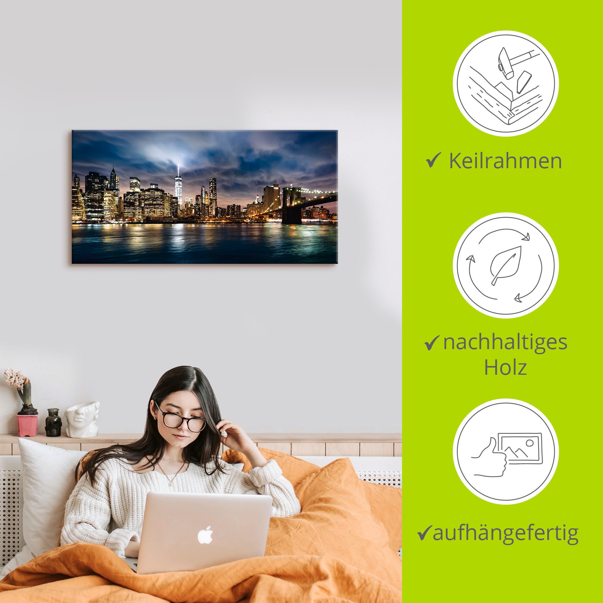 Artland Wandbild »Sonnenaufgang über Manhattan« Amerika 1 Stk. tlg. als Alubild, Outdoorbild, Leinwandbild in verschied. Größen