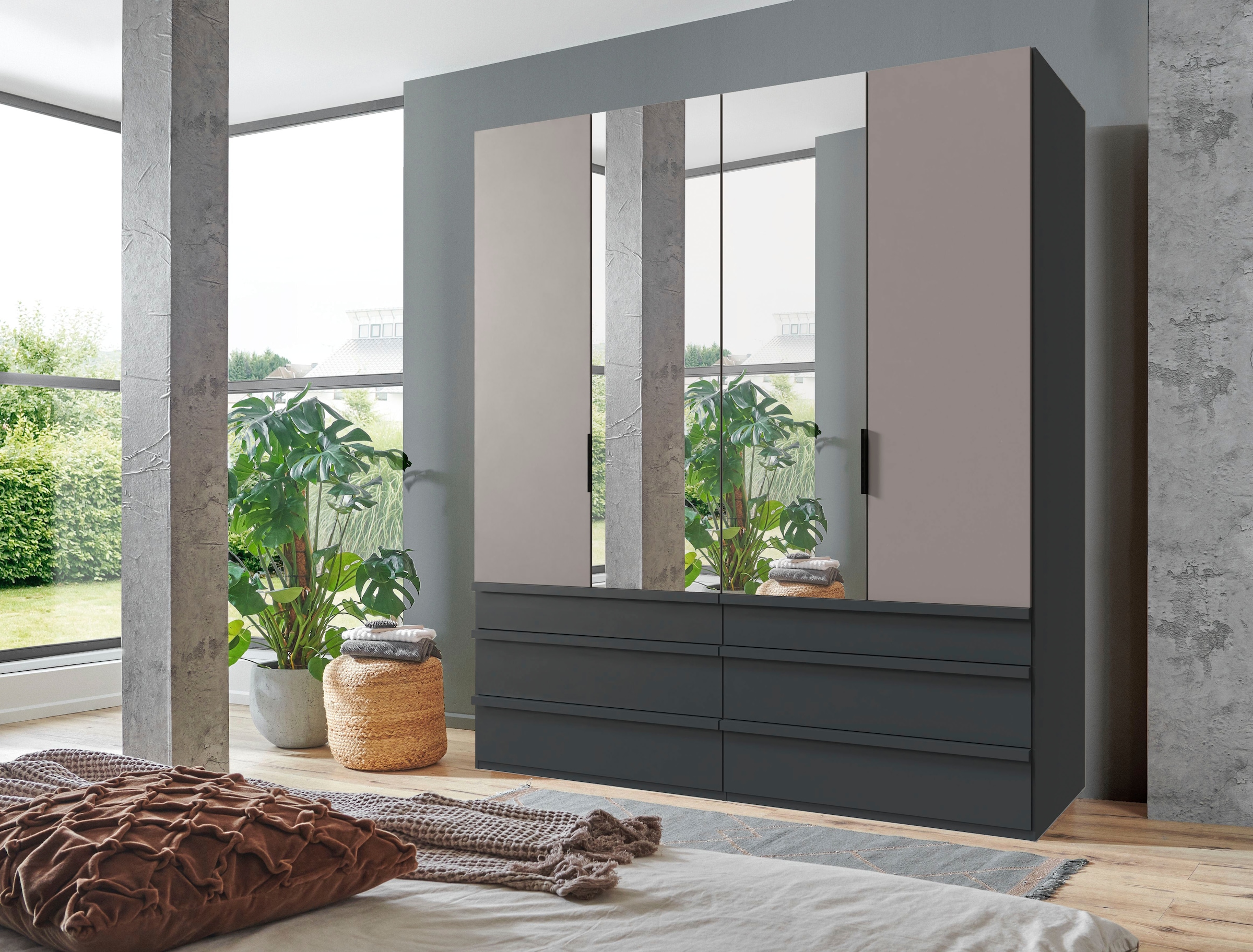Wimex Falttürenschrank »Oxford by fresh to go, in 3 Breiten und 2 Höhen, Made in Germany«, (mit Schubladen, wahlweise mit oder ohne Spiegel), mit hochwertigen Falttüren für den perfekten Überblick