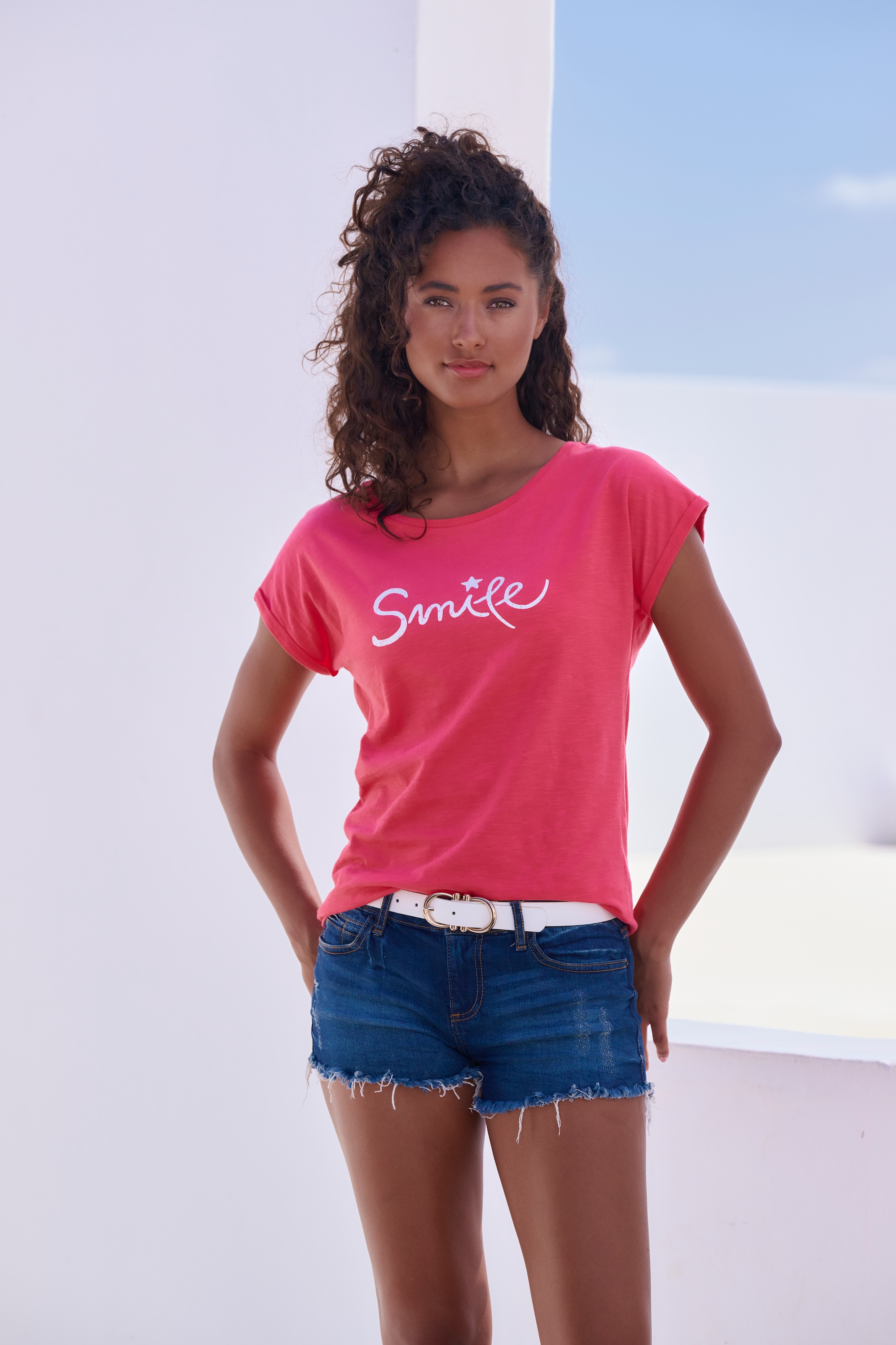 Beachtime T-Shirt, mit modischem Frontdruck "Smile"