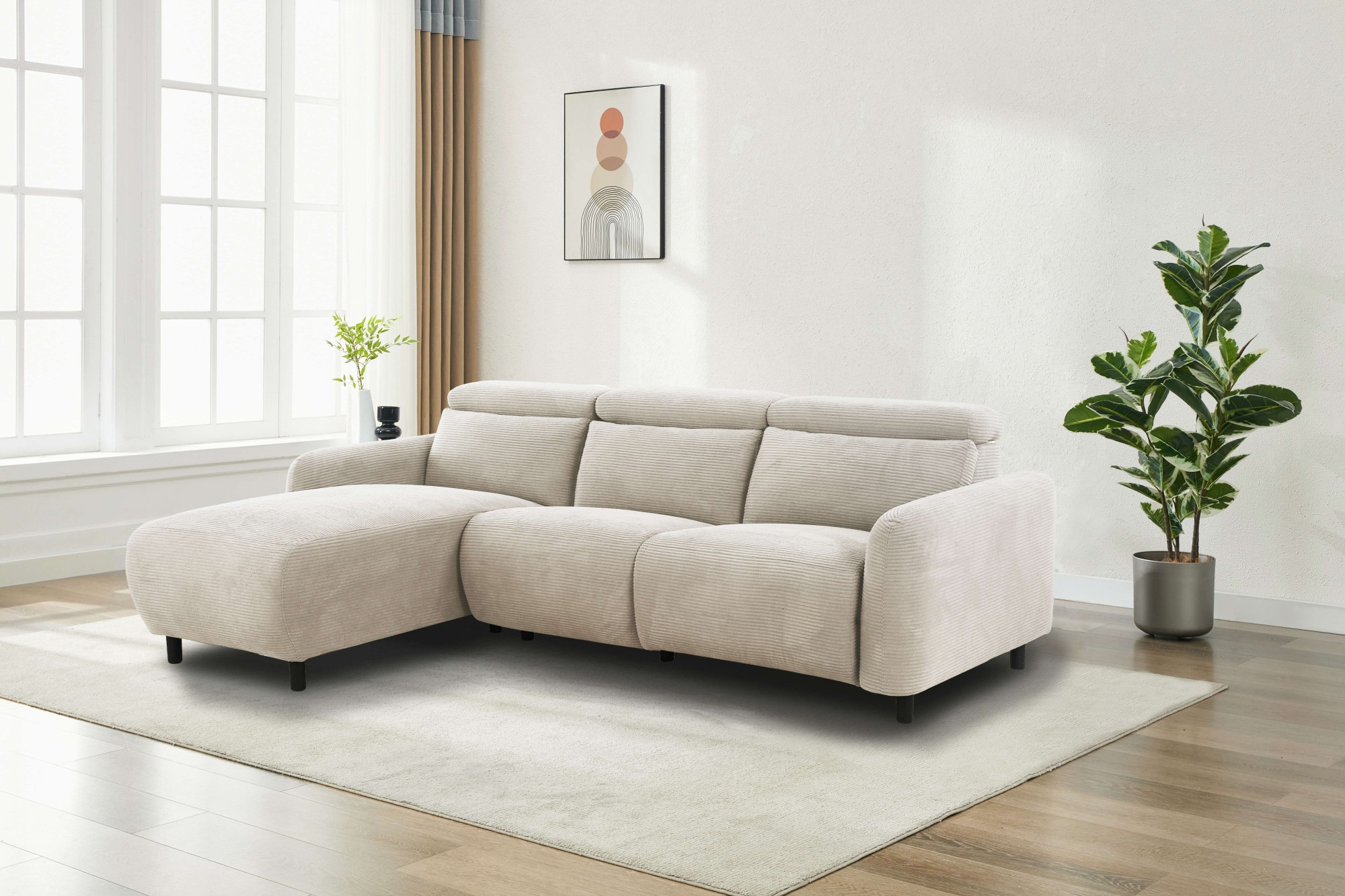 Home affaire Ecksofa »SKAANE in Cord, L-Form, 274 cm, manuelle u. elektrische Relaxfunktion,« rundes Design, Kopfteilverstellung, Federkernpolsterung