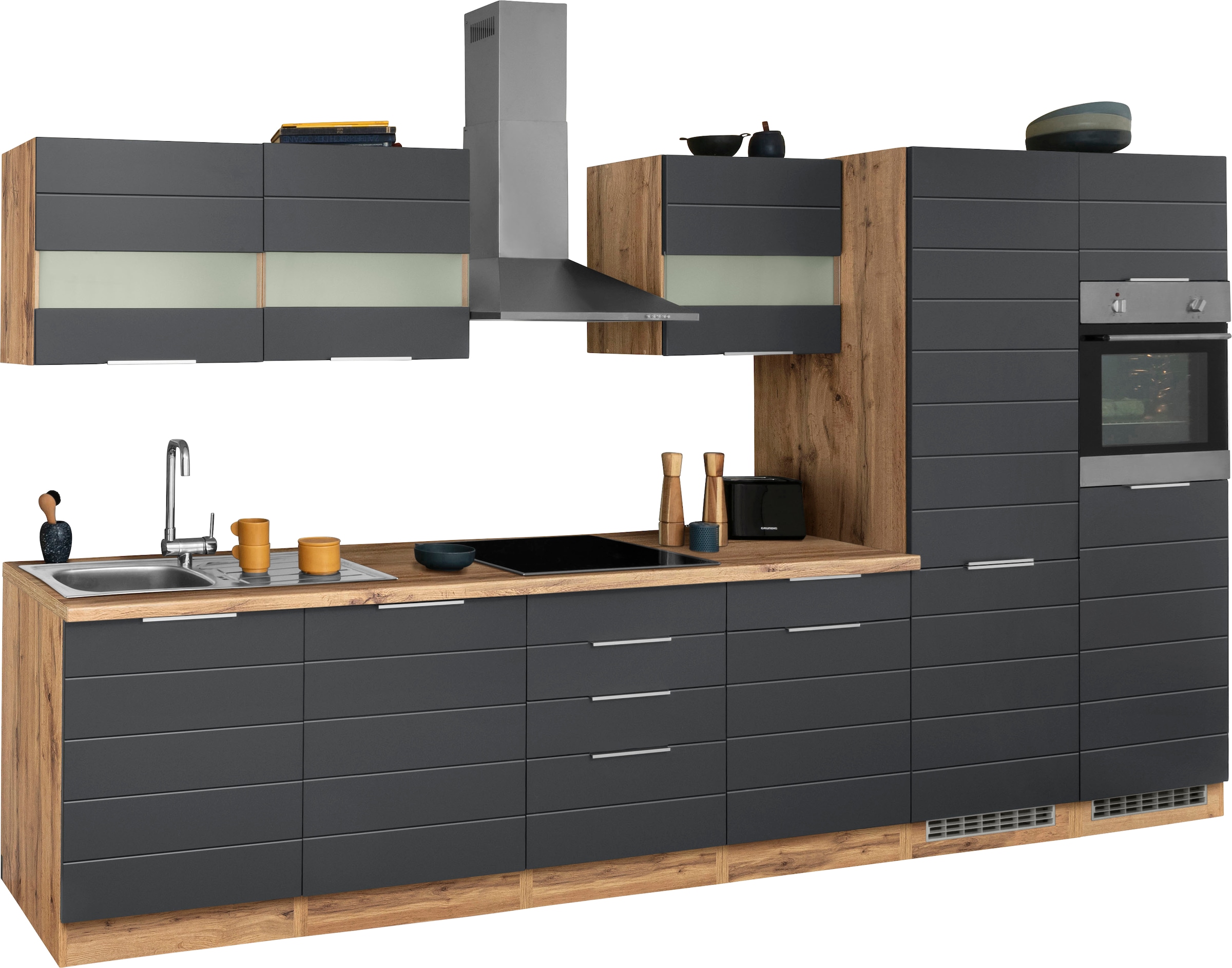 KOCHSTATION Küchenzeile »KS-Luhe« 360 cm breit, wahlweise mit oder ohne E-Geräten, gefräste MDF-Fronten