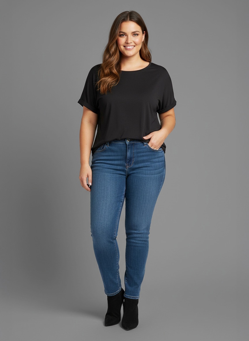 Laura Scott CURVE T-Shirt, (2 tlg.), im 2er Pack mit modischem Ärmelaufschlag - GROSSE GRÖSSEN