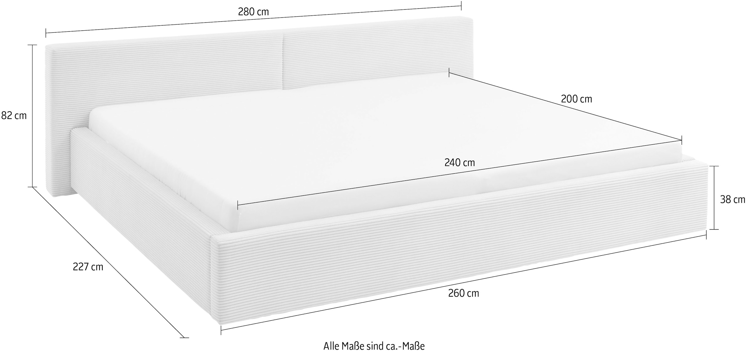 meise.möbel Polsterbett »CUBE in Cord, Familienbett 240x200cm, wahlweise mit Lattenrost« verschiedene Farben erhältlich