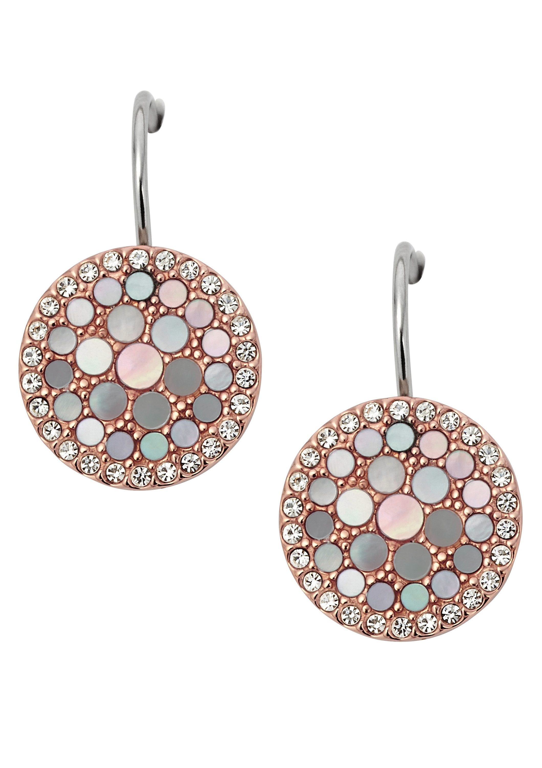 Fossil Paar Ohrhaken »Disc Drop, Vintage Glitz, JF01737791«, mit Glassteinen und Perlmutt
