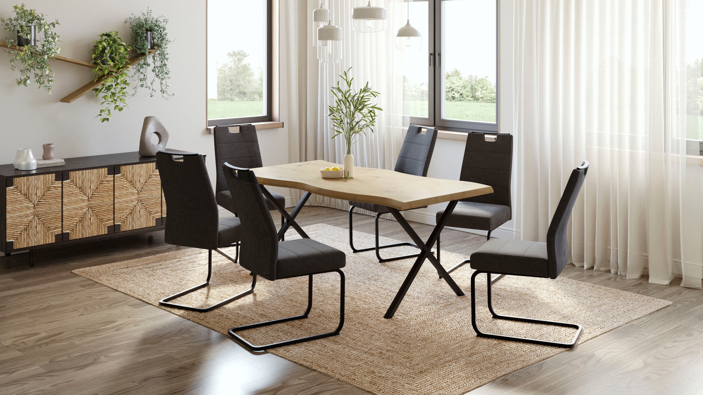 HELA Freischwinger, (Set), 4 St., Microfaser VINTAGE-Polyester, Freischwinger, XL Sitzbreite, Griff, Vintage Optik, 140kg belastbar
