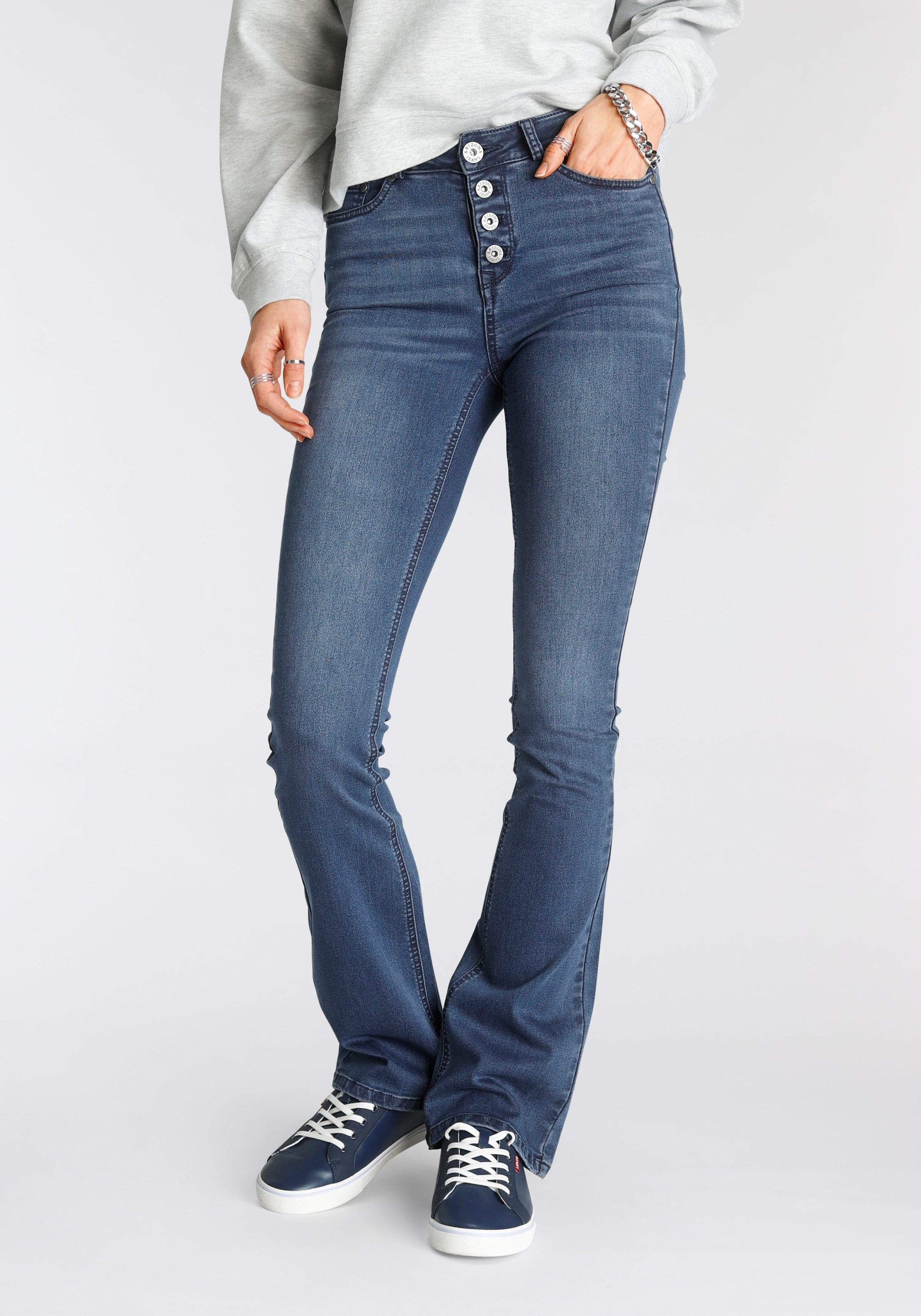 Arizona Bootcut-Jeans »Ultra Stretch«, High | Knopfleiste OTTO durchgehender Waist mit