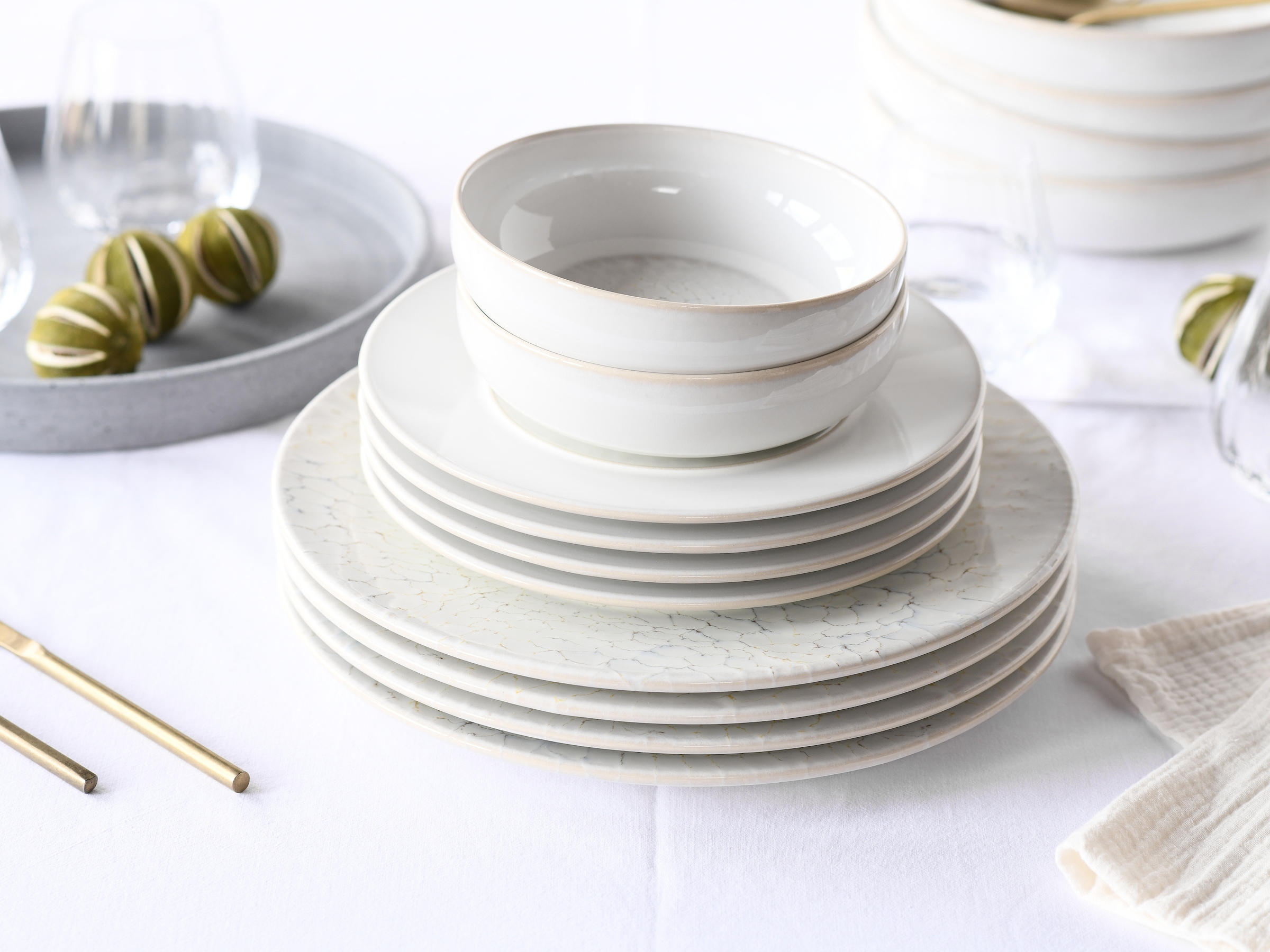 CreaTable Teller-Set »Unico, Tellerset 16-tlg.« Eleganter Flair, Breite Fahne, Edel