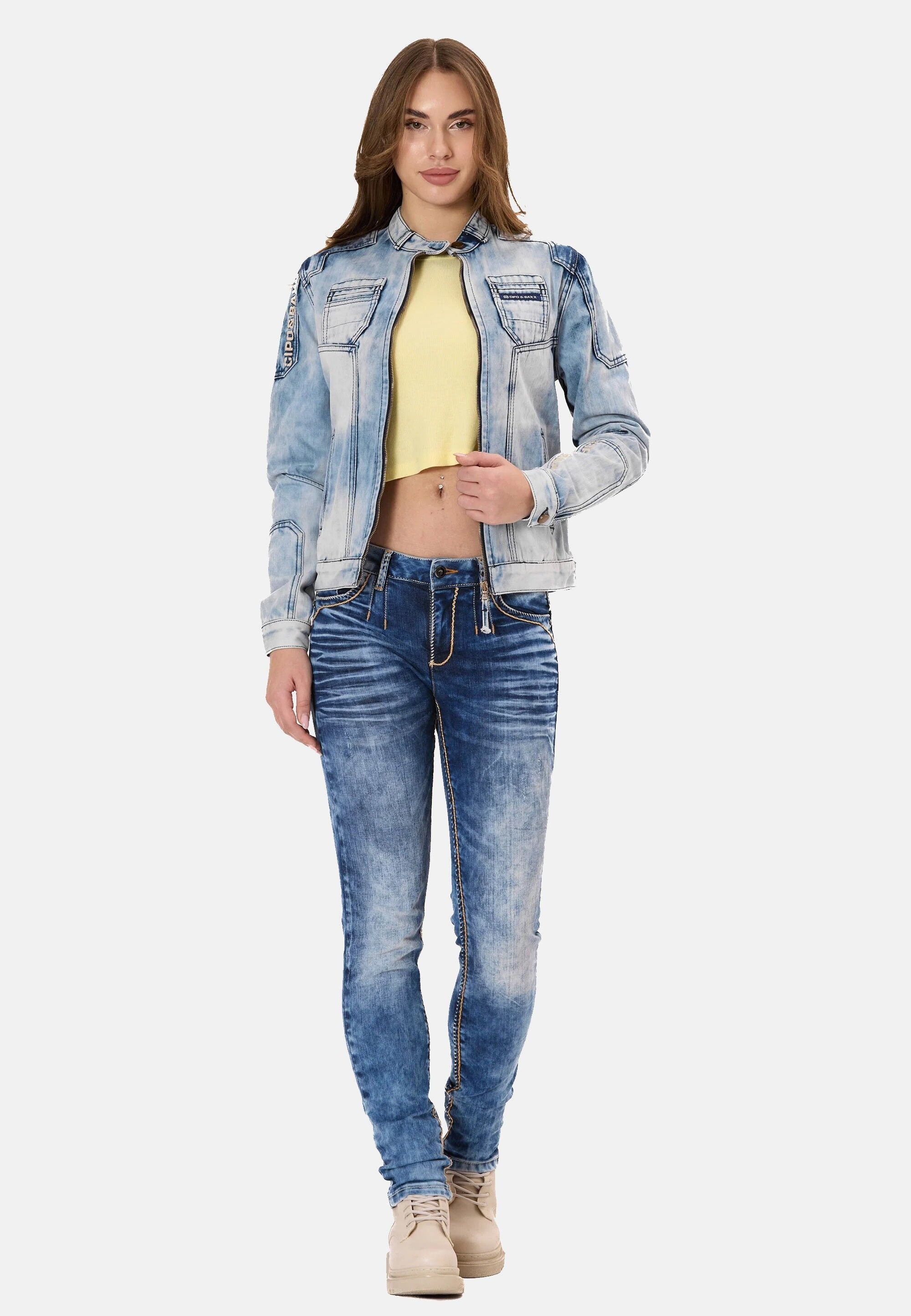 Cipo & Baxx Jeansjacke »Cipo & Baxx Jeansjacke WJ233« ohne Kapuze