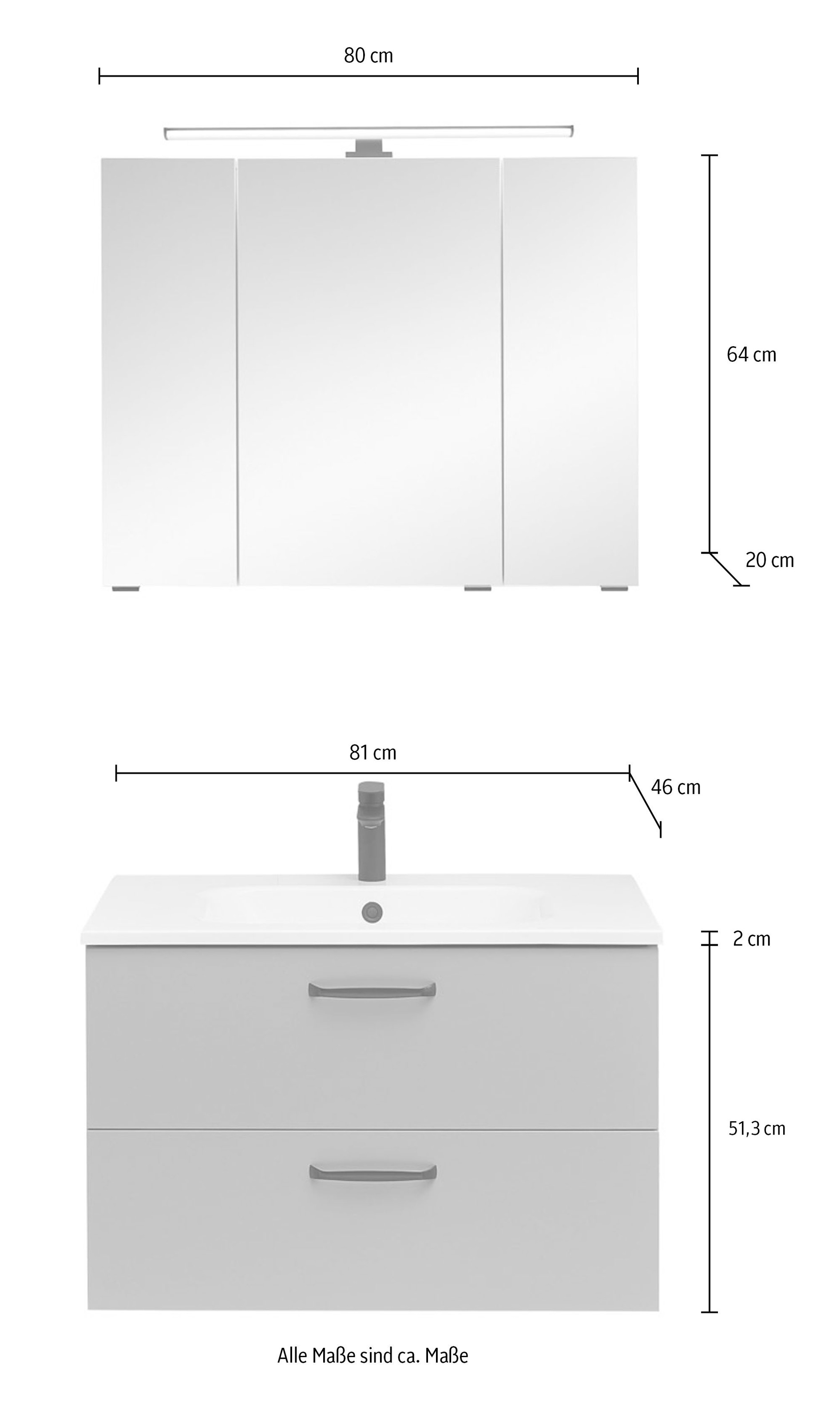 Saphir Badmöbel-Set »Quickset 500, Waschtischunterschrank mit Waschtisch und Spiegelschrank« 3 Stk. tlg.