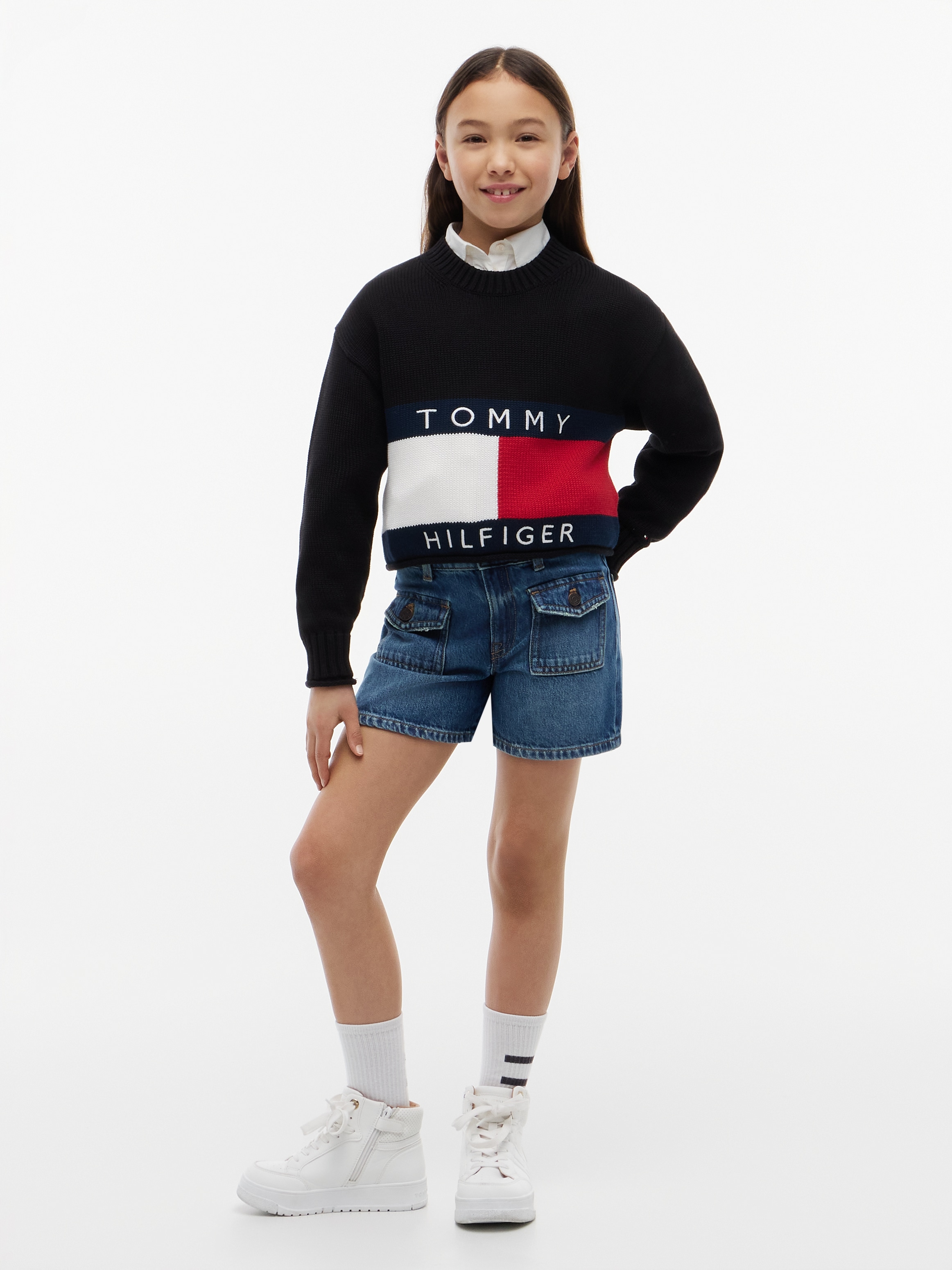 Tommy Hilfiger Strickpullover Rundhalsausschnitt, Rollkante am Saum, Kinder bis 16 Jahre