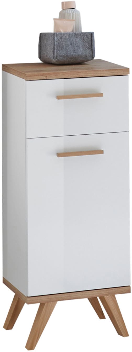 Saphir Badmöbel-Set »Quickset Mineralmarmor-Waschtisch mit LED-Spiegelschrank«, (6 St.), Unterschrank, Hängeschrank, Hochschrank, 9 Türen, 3 Schubladen
