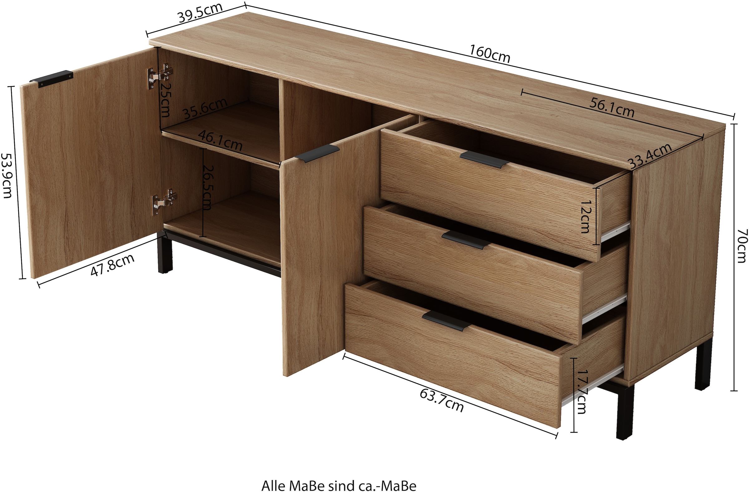 OTTO home Sideboard »Jorinde« Melaminoberfläche, flexibler Stauraum und robustes Metallgestell
