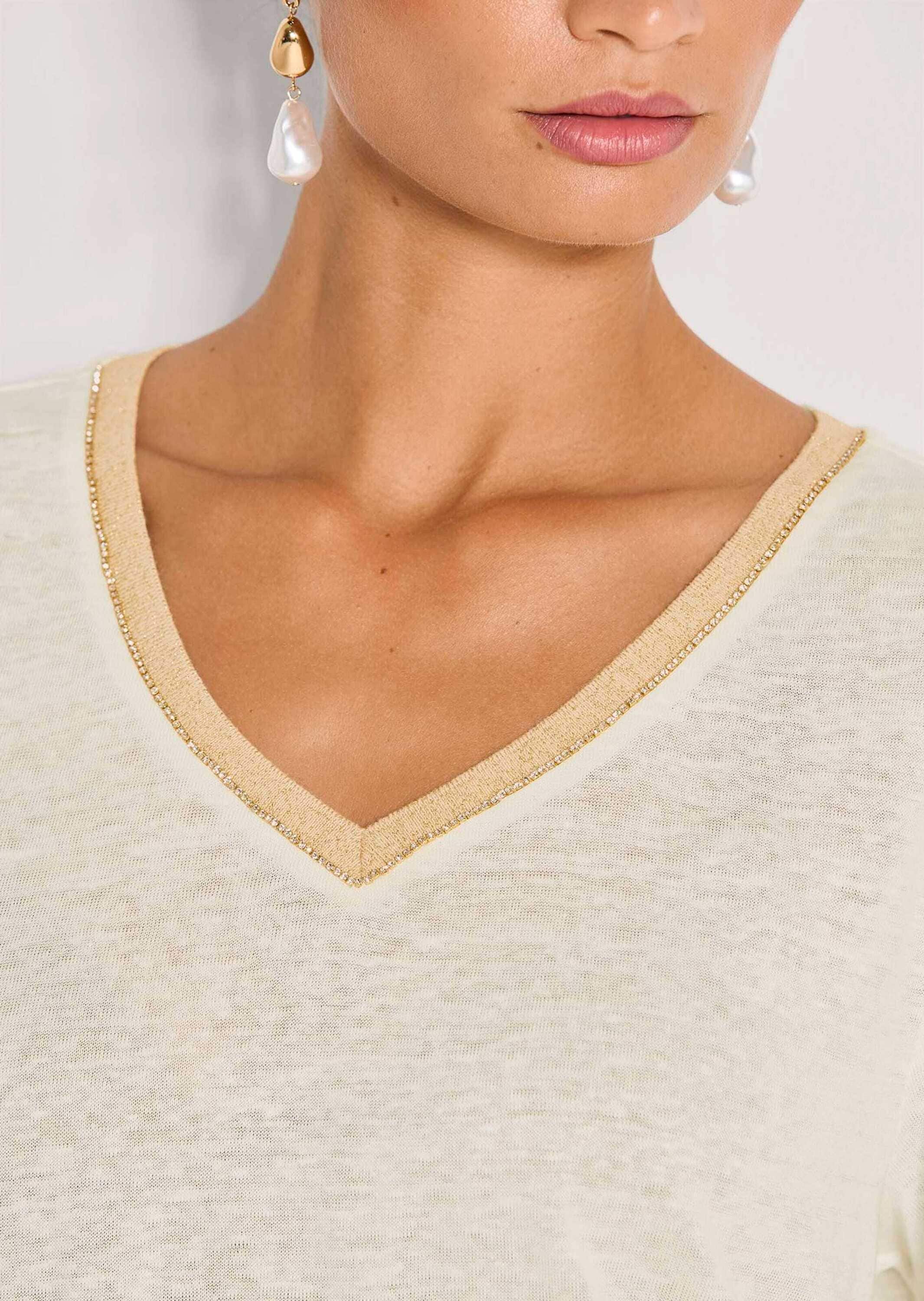 MADELEINE Kurzarmshirt »Shirt Print-Shirt mit Strass aus Leinen«