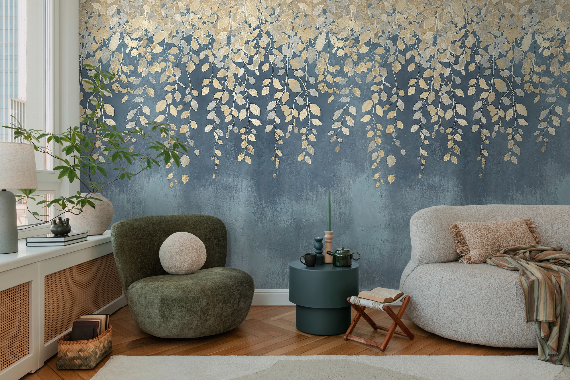 CosmoLiving by Cosmopolitan Vliestapete »Gilded Bloom Fototapete erweiterbar« matt strukturiert Goldene Blätter im sanften Farbverlauf