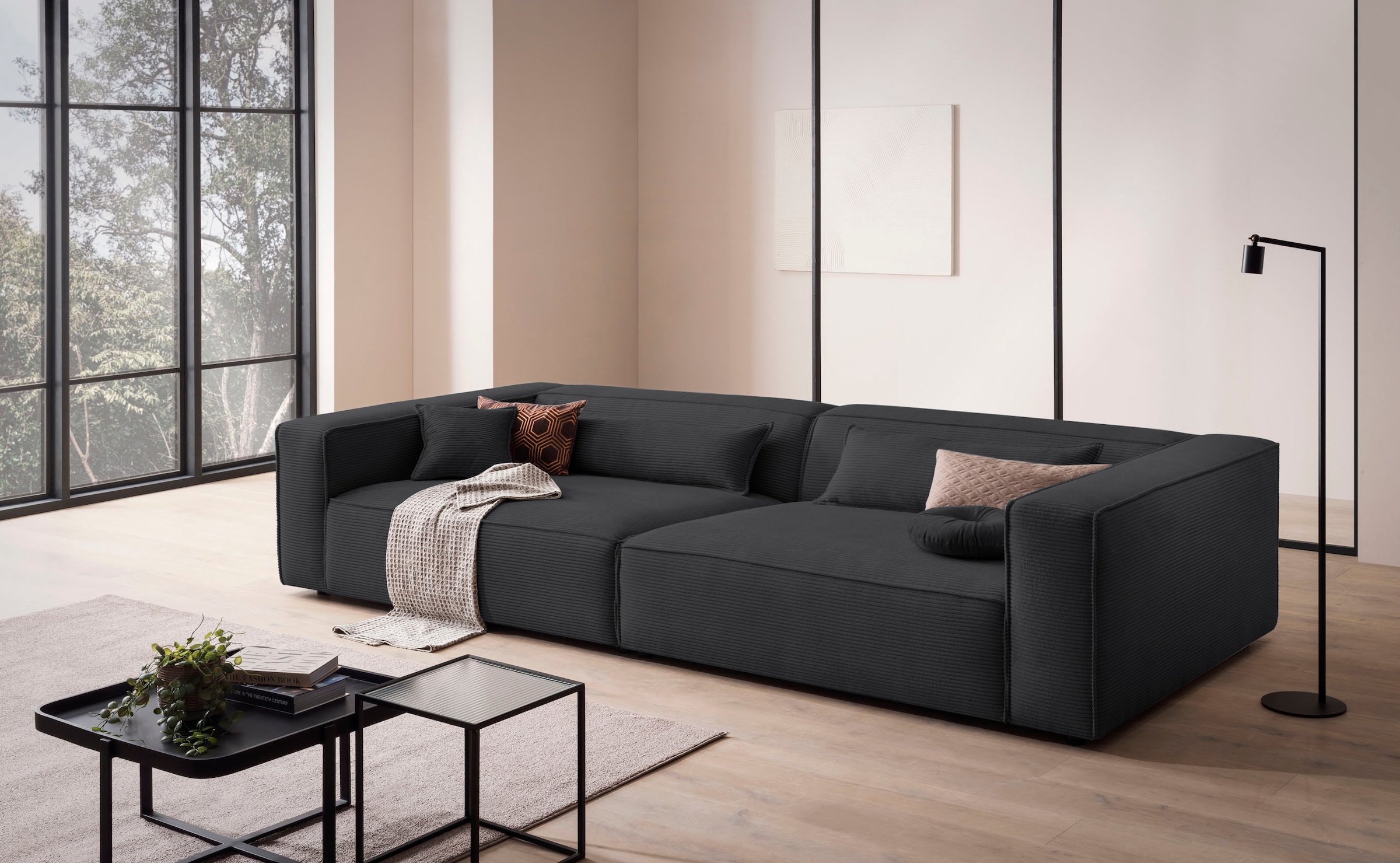 LeGer Home by Lena Gercke 3-Sitzer »PIARA XXL Cord, Sofa mit Kedernaht« schwarze Füße, bequemer Sitzkomfort, extra tiefe Sitzfläche