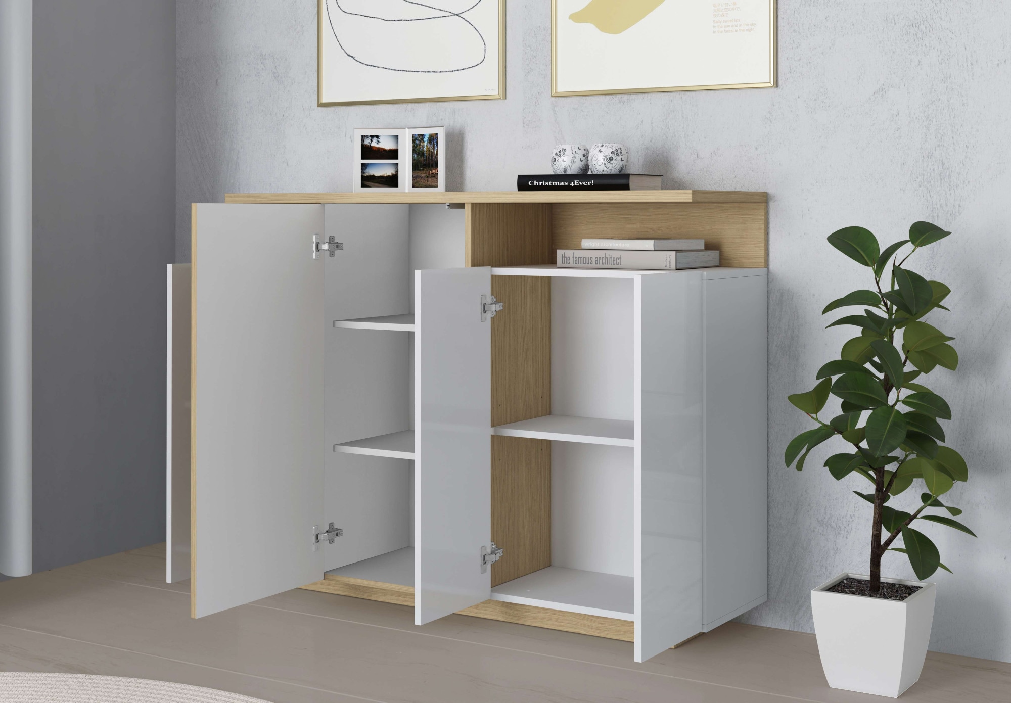 OTTO home Highboard »Highboard ETHOS, Kommode, Schrank, Kredenz« 1 Stk. tlg. Mit 4 Drehtüren, 9 Innenfächern und 2 Außenfächern, B.130 cm