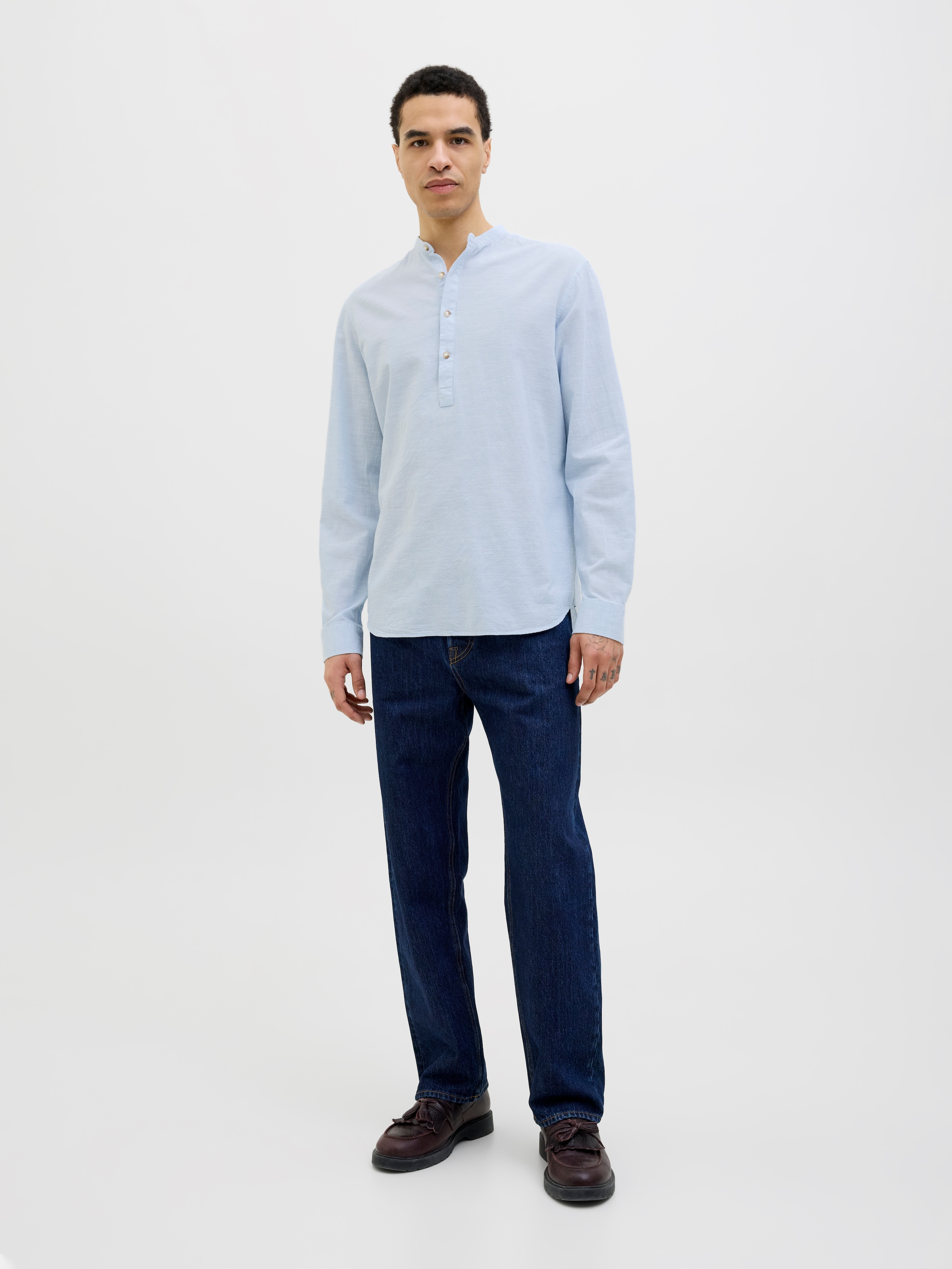 Jack & Jones Langarmhemd »JJESUMMER HALF PLACKET SHIRT LS SN«, mit Bandkragen
