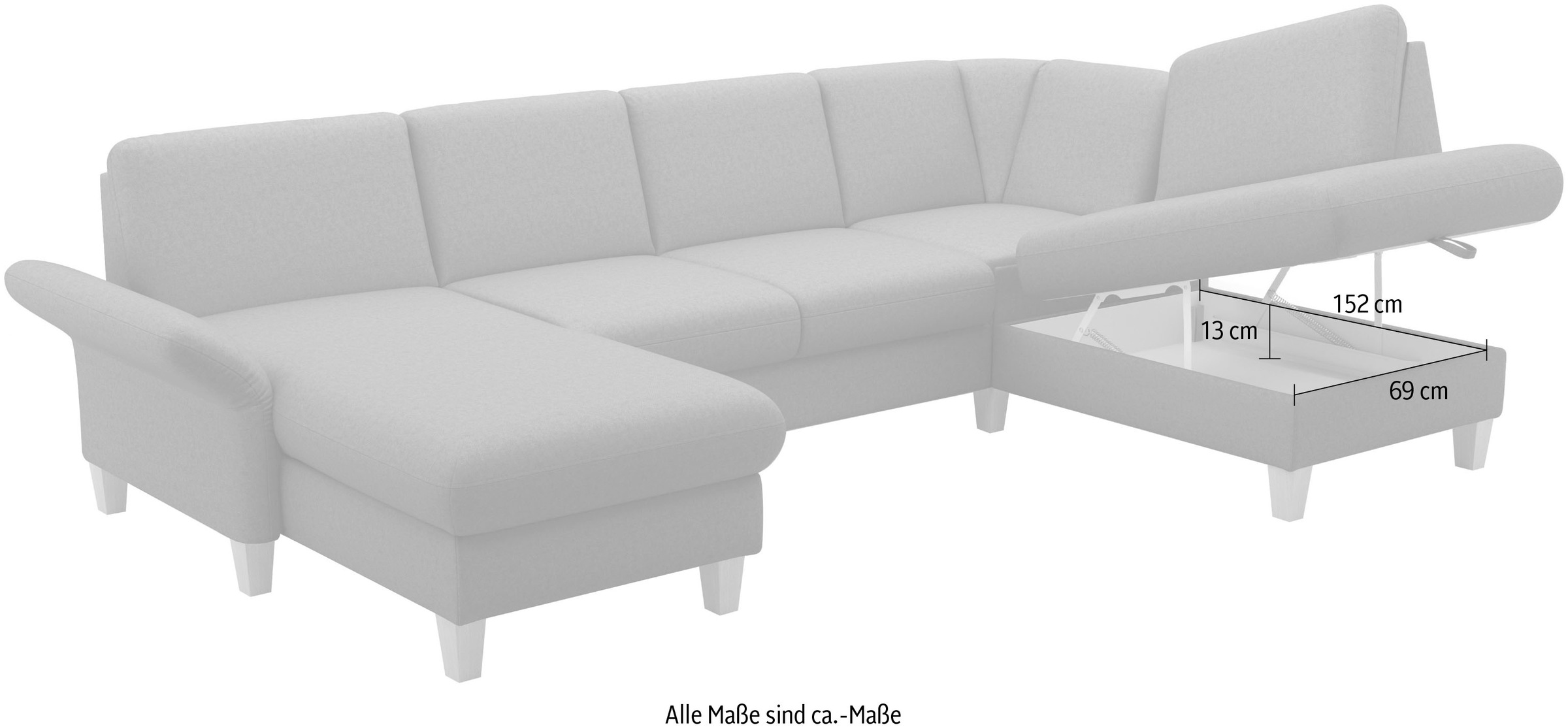 Home affaire Wohnlandschaft »Rochelle, U-Form«, optional mit Armteilverstellung, mit Bettfunktion & Bettkasten