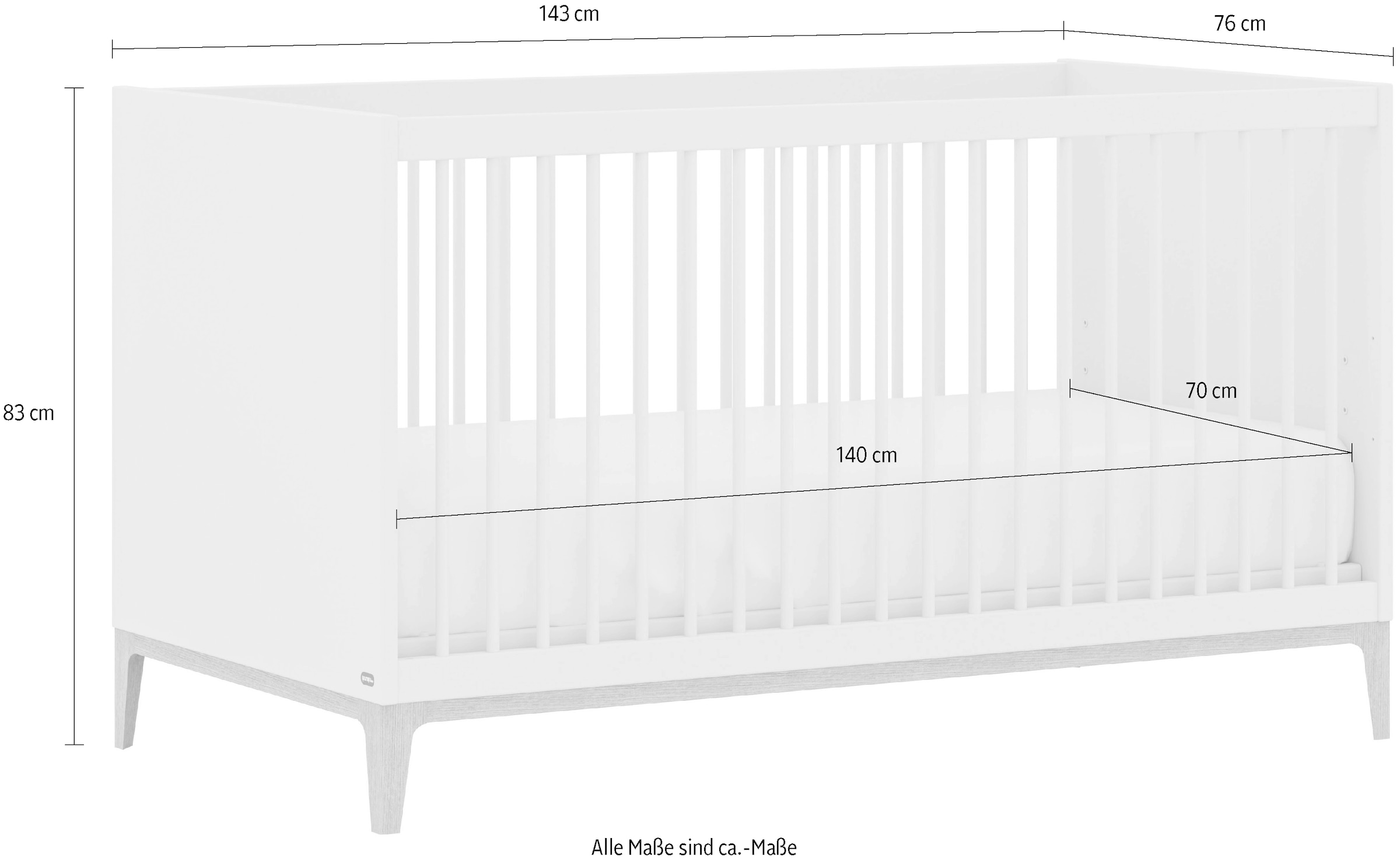 PAIDI Babybett »CUTIE LEA in Weiß, verschiedene Größen, Kinderbett« Off-White, Massivholz-Sprossen, 4-fach höhenverstellbares Gitterbett