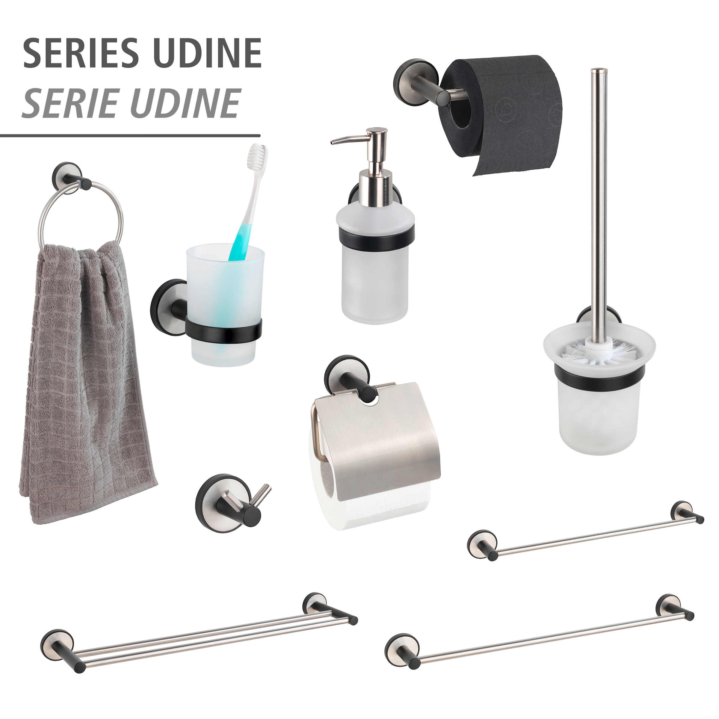 WENKO WC-Garnitur »UV-Loc® Udine«, aus Edelstahl-Glas, befestigen ohne Bohren
