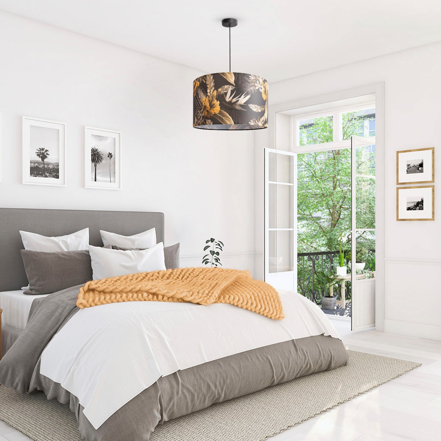 Paco Home Pendelleuchte »Hugo Flower«, Leuchtmittel E27 | ohne Leuchtmittel, Schlafzimmer Pendelleuchte Wohnzimmer Blumen Stoff Lampenschirm