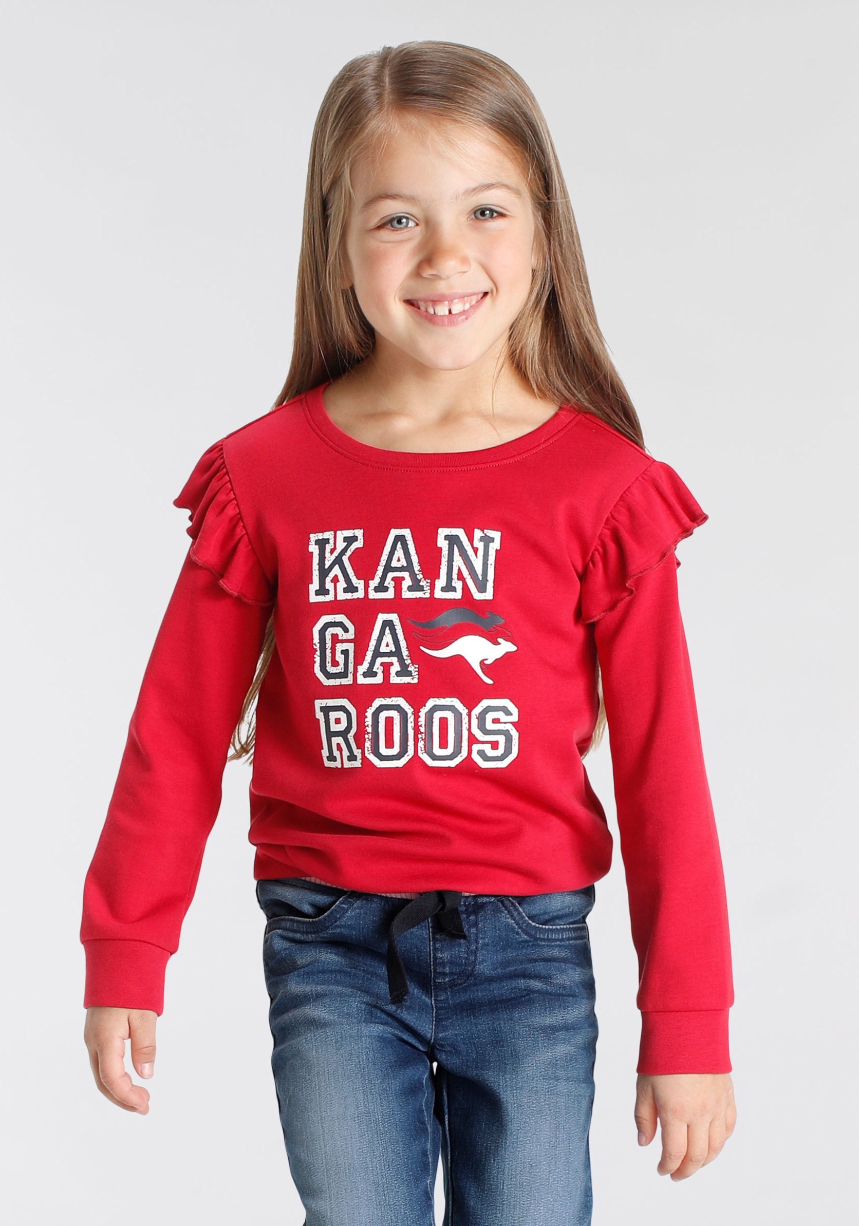 KangaROOS Sweatshirt OTTO im mit Online und Shop Mädchen«, Rüschen den Ärmeln Glitter »Kleine an