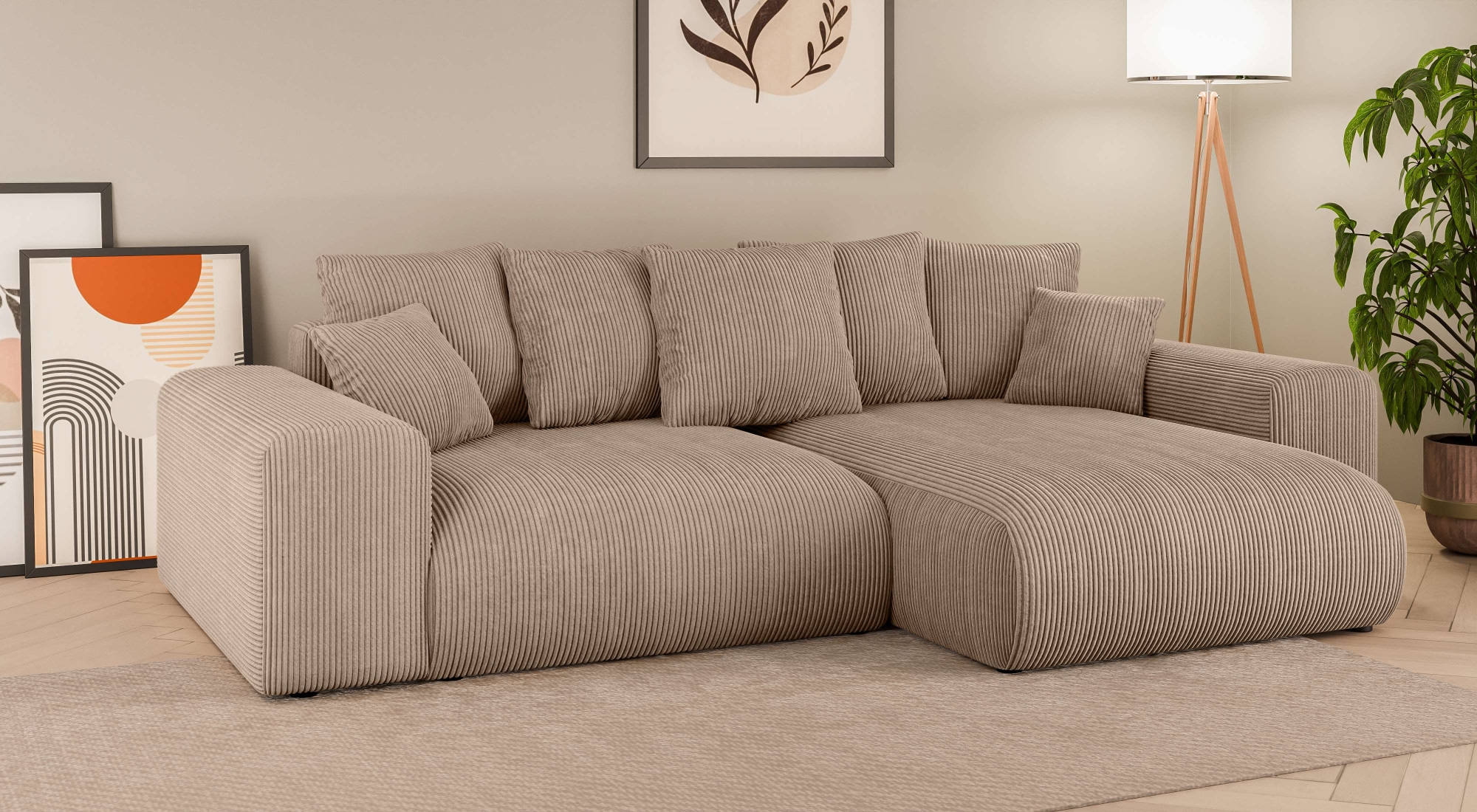 Home affaire Ecksofa »LAKESIDE mit Bettfunktion und Bettkasten, B/T/H 257/166/84 cm«, L-Form, Recamiere beidseitig montierbar, Wellenunterfederung