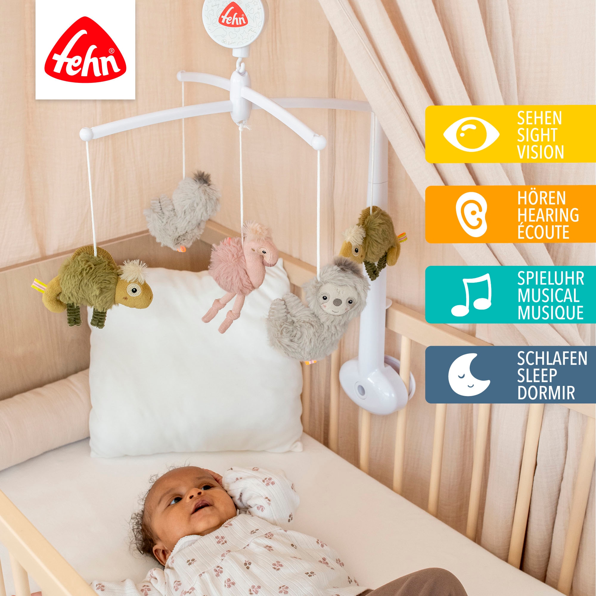 Fehn Mobile »Lazy, Crazy & Pink, Musik-Mobile«, mit mechanischem Spielwerk