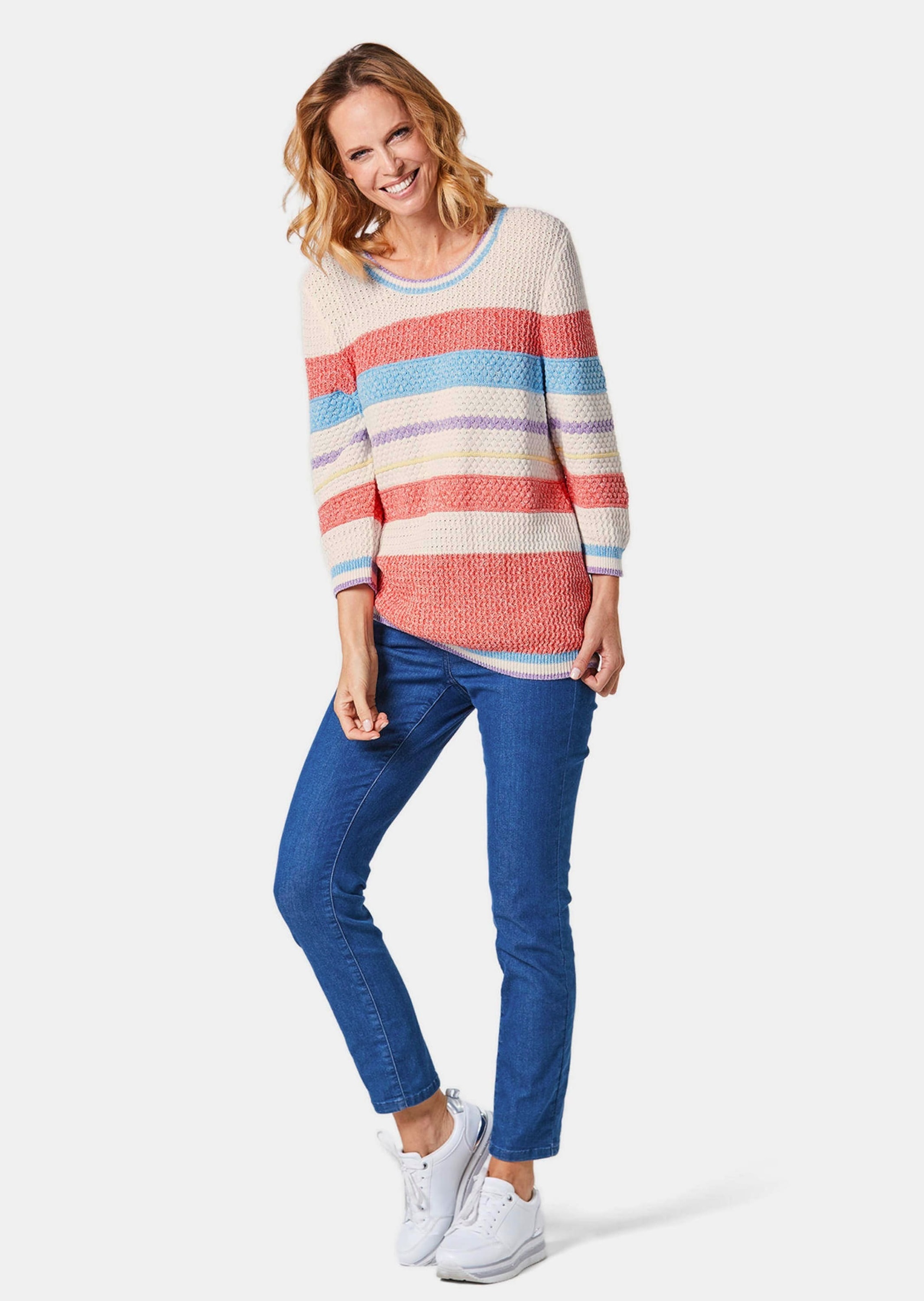 GOLDNER Rundhalspullover »Kurzgröße Pullover in hochwertiger Qualität« sportive Optik durch Rippenstruktur