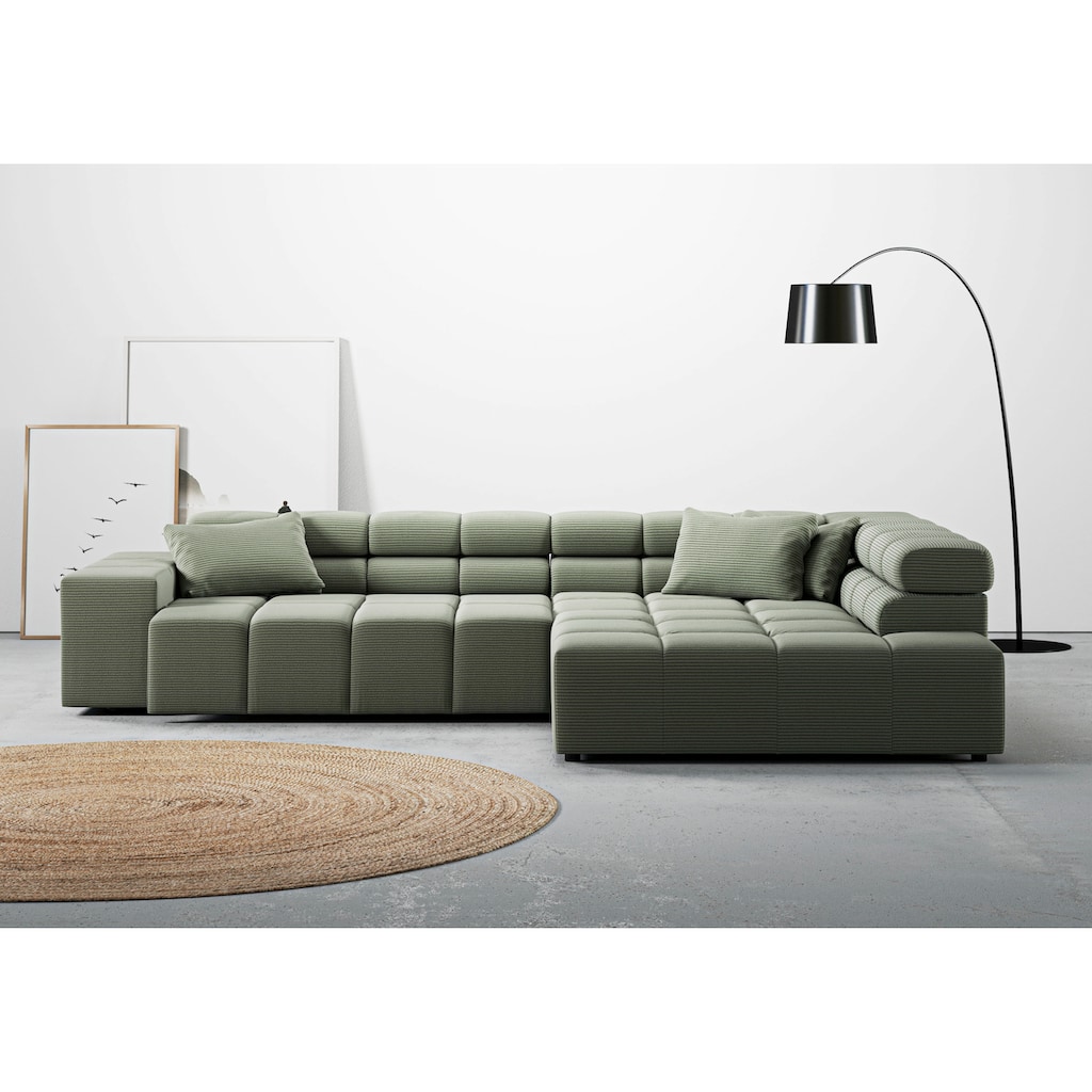 INOSIGN Ecksofa »Ancona incl. Kopfteilverstellung, Zierkissen Breite 319cm, L-Form«