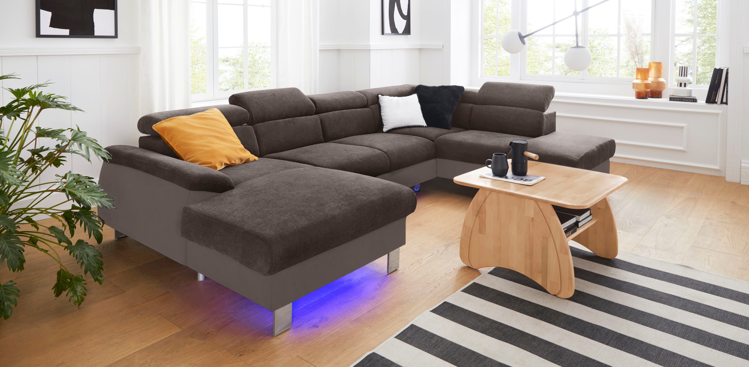 COTTA Polstergarnitur »Komaris U-Form«, (Set), Set bestehend aus: Wohnlandschaft mit Kopfteilverstellung & Hocker
