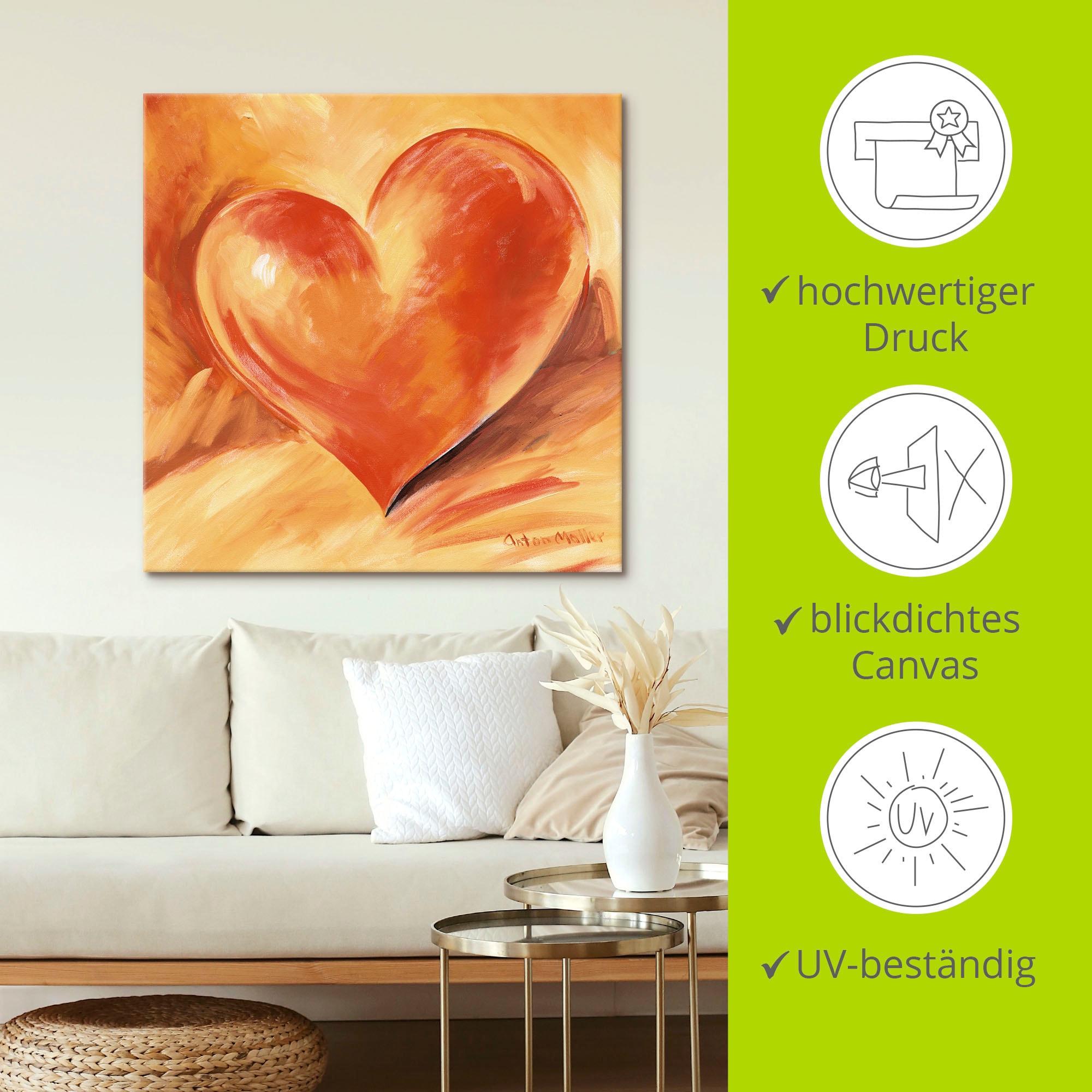 Artland Wandbild »Rotes Herz«, Herzbilder, (1 St.), als Alubild, Outdoorbild, Leinwandbild, Wandaufkleber, versch. Größen