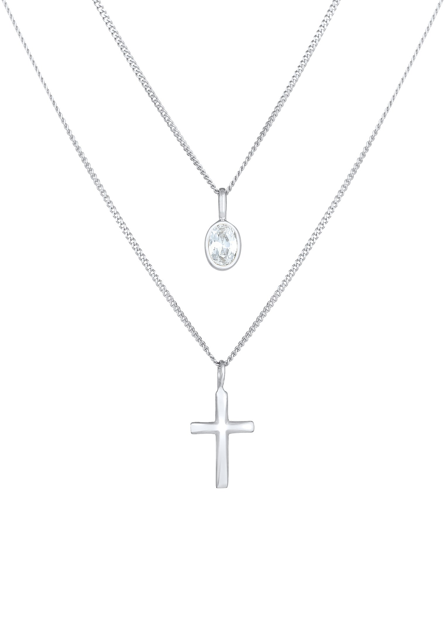 Elli Silberkette »Halskette Layer Zirkonia Kreuz Glaube 925 Silber«
