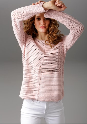 Aniston CASUAL Rundhalspullover, mit trendig gemixten Ajour-Mustern kaufen