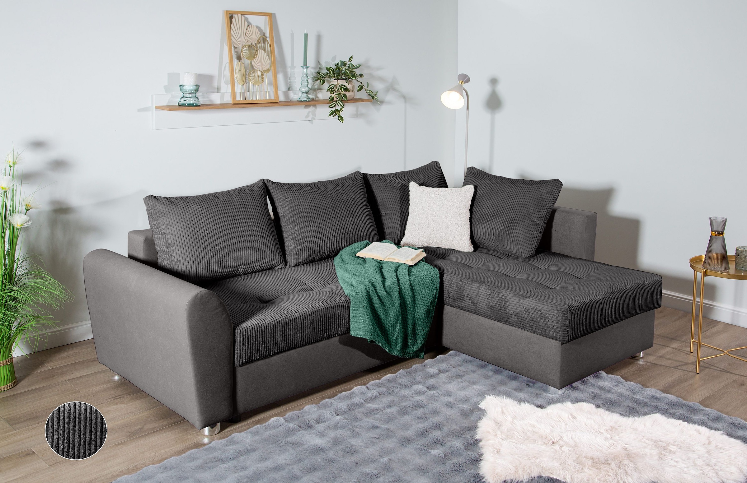 COLLECTION AB Ecksofa »JANA«, Ecksofa,Bettfunktion,Bettkasten,Bonnelfederkern,Rückenkissen