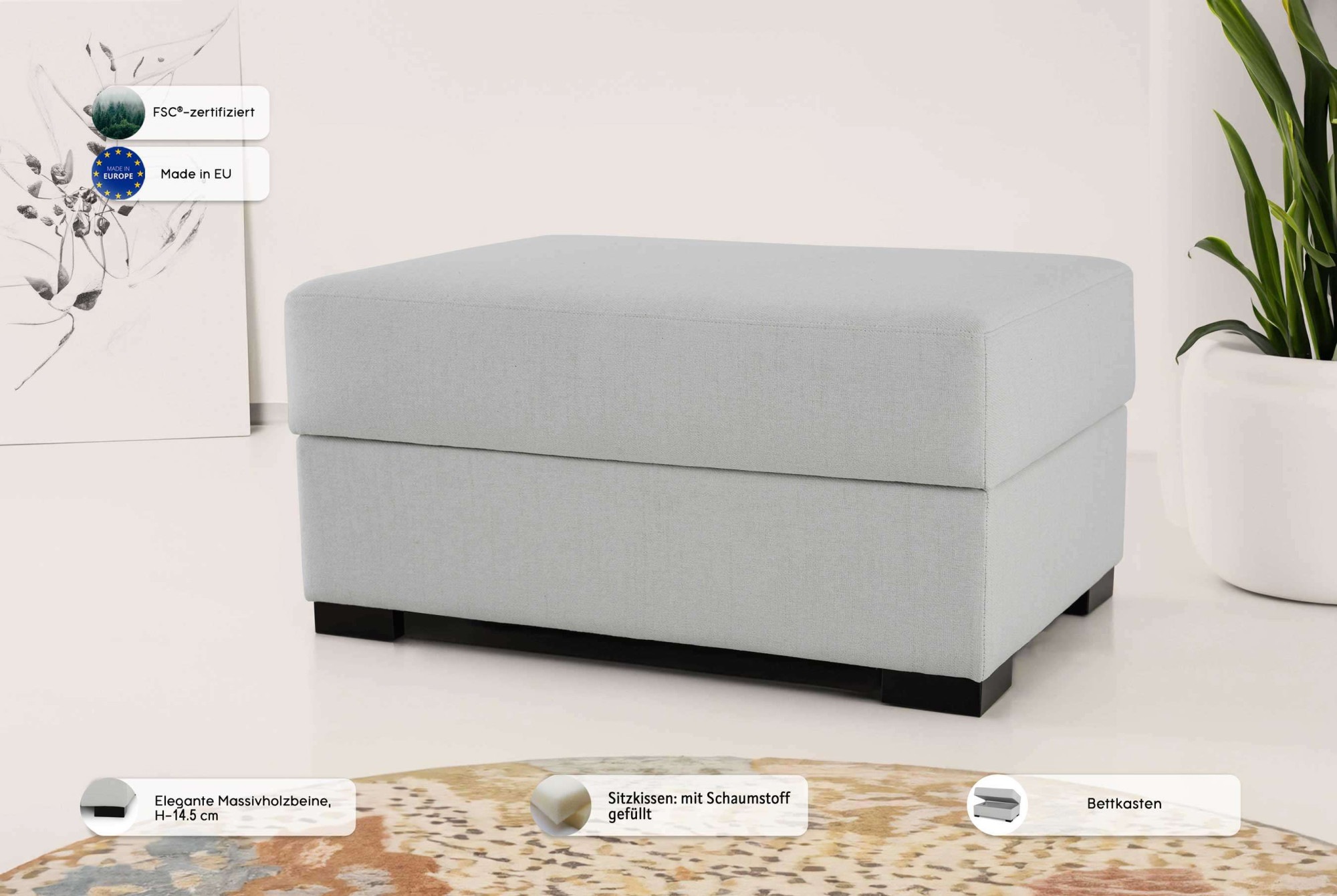 Home affaire Polsterhocker »Branwell«, 95/63 cm, Struktur fein, mit Stauraum