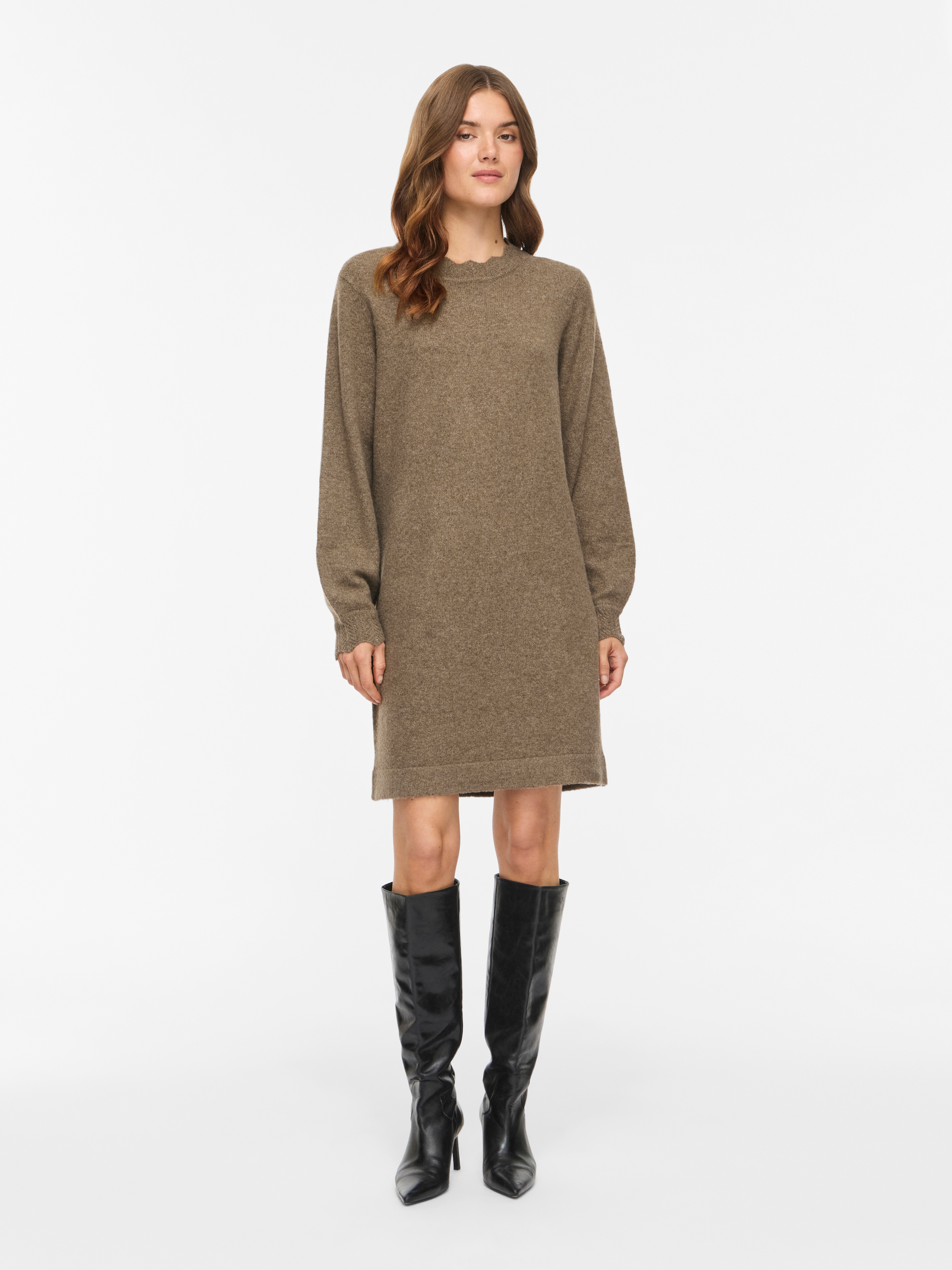 Vila Strickkleid »VINIKOLINA O-NECK L/S KNIT DRESS - NOOS« Materialmix, regular fit