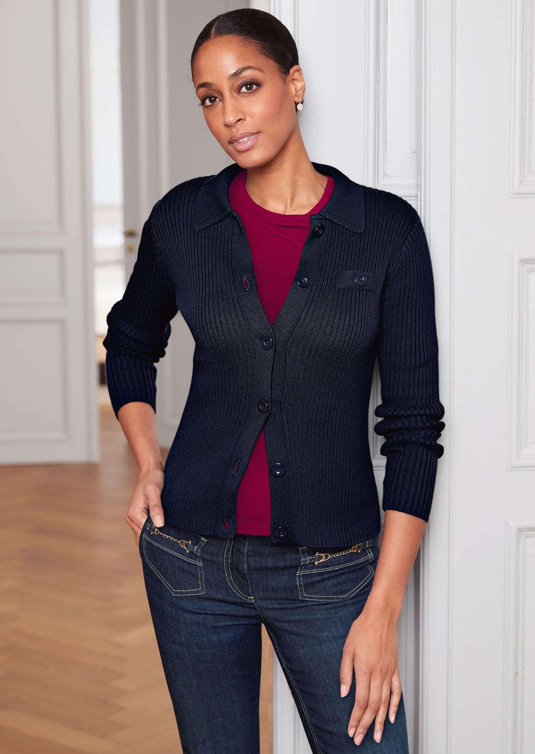 MADELEINE Strickjacke »Strickjacke Rippstrick-Jacke mit langen Ärmeln«