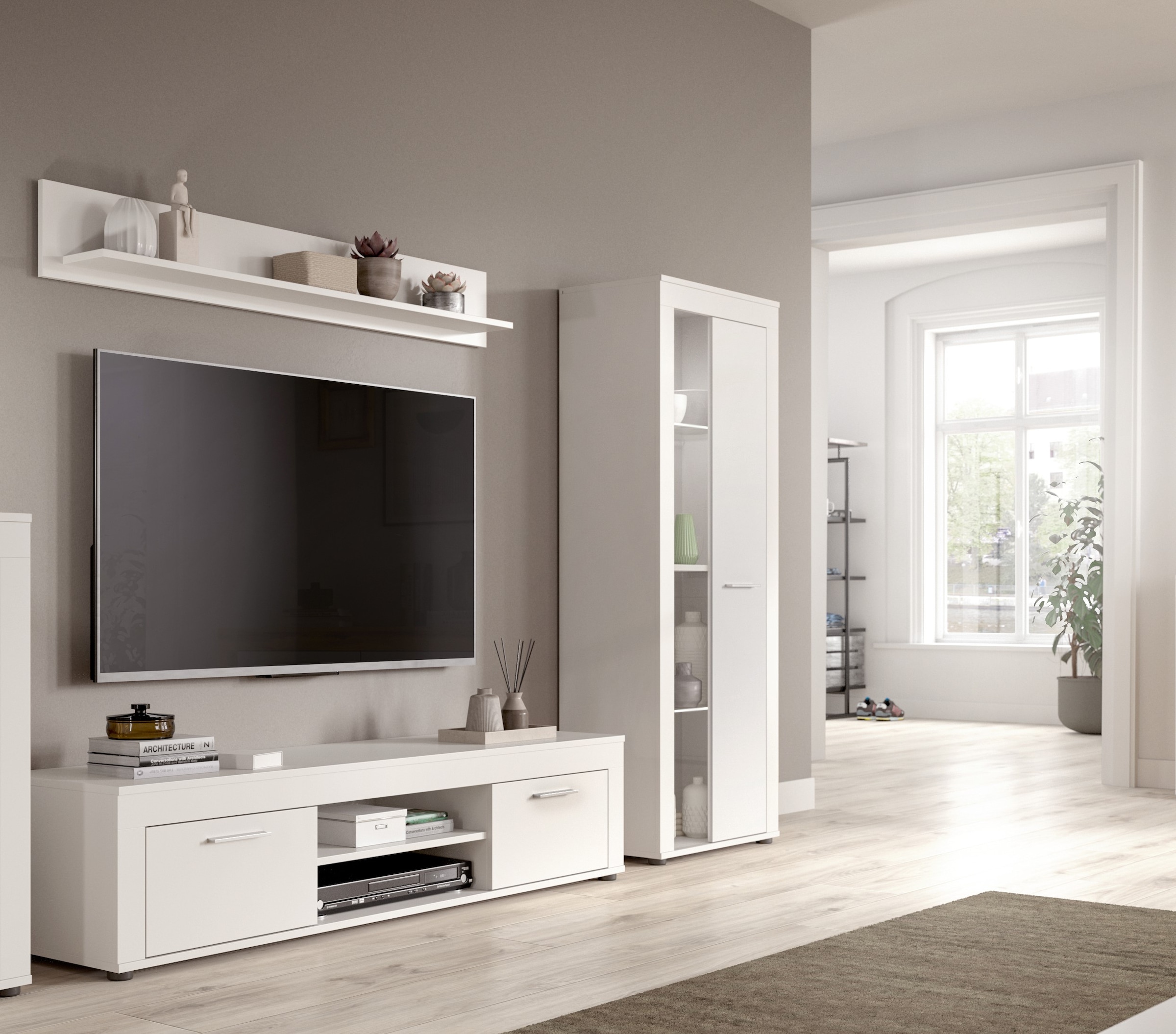 INOSIGN Wohnwand »Aosta, Breite 235cm, bestehend aus Lowboard, Wandboard, Vitrine«, (3 St.), Wohnwand, Kombination, Anbauwand, Möbel Set, Schrankwand, Möbel Kombi