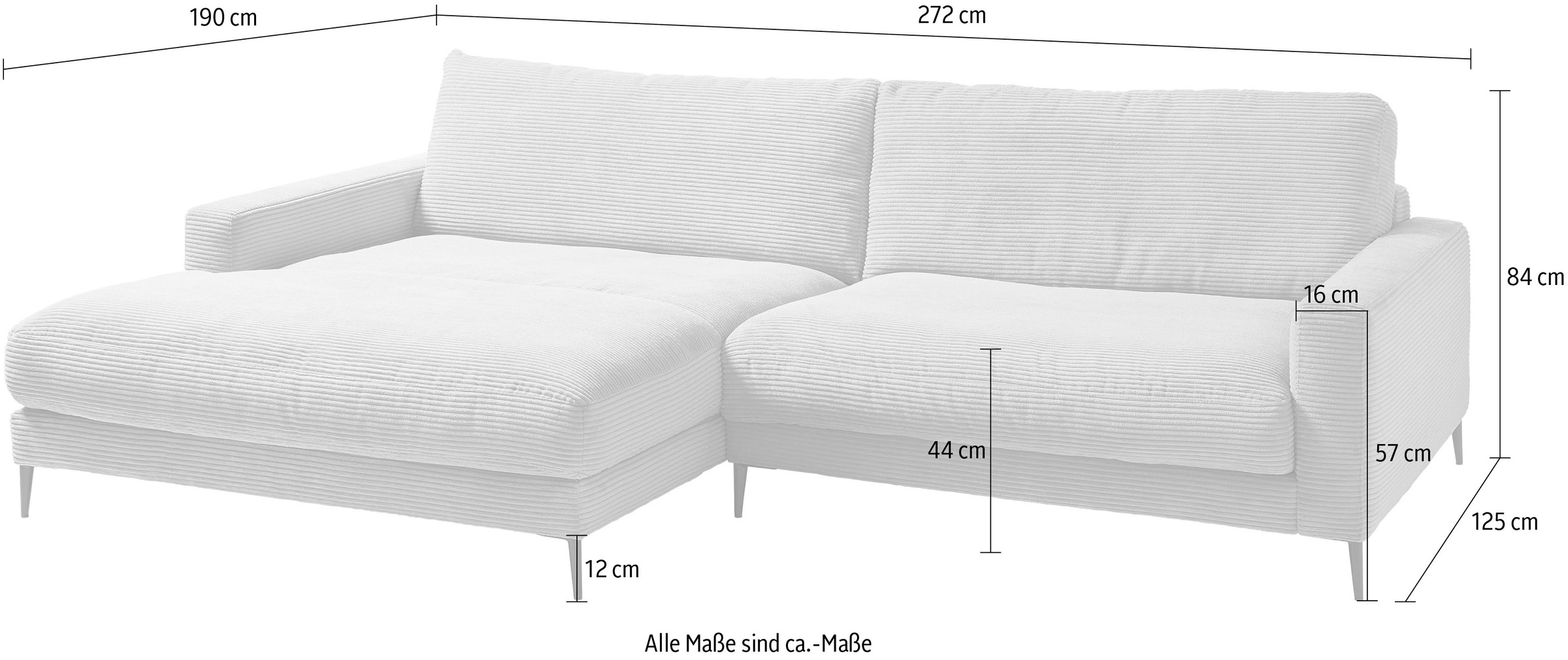 Home affaire Ecksofa »Downtown, B/T/H: 272/190/84 cm L-Form« weicher Sitzkomfort auch in Cord und Bouclé, incl. Zierkissen