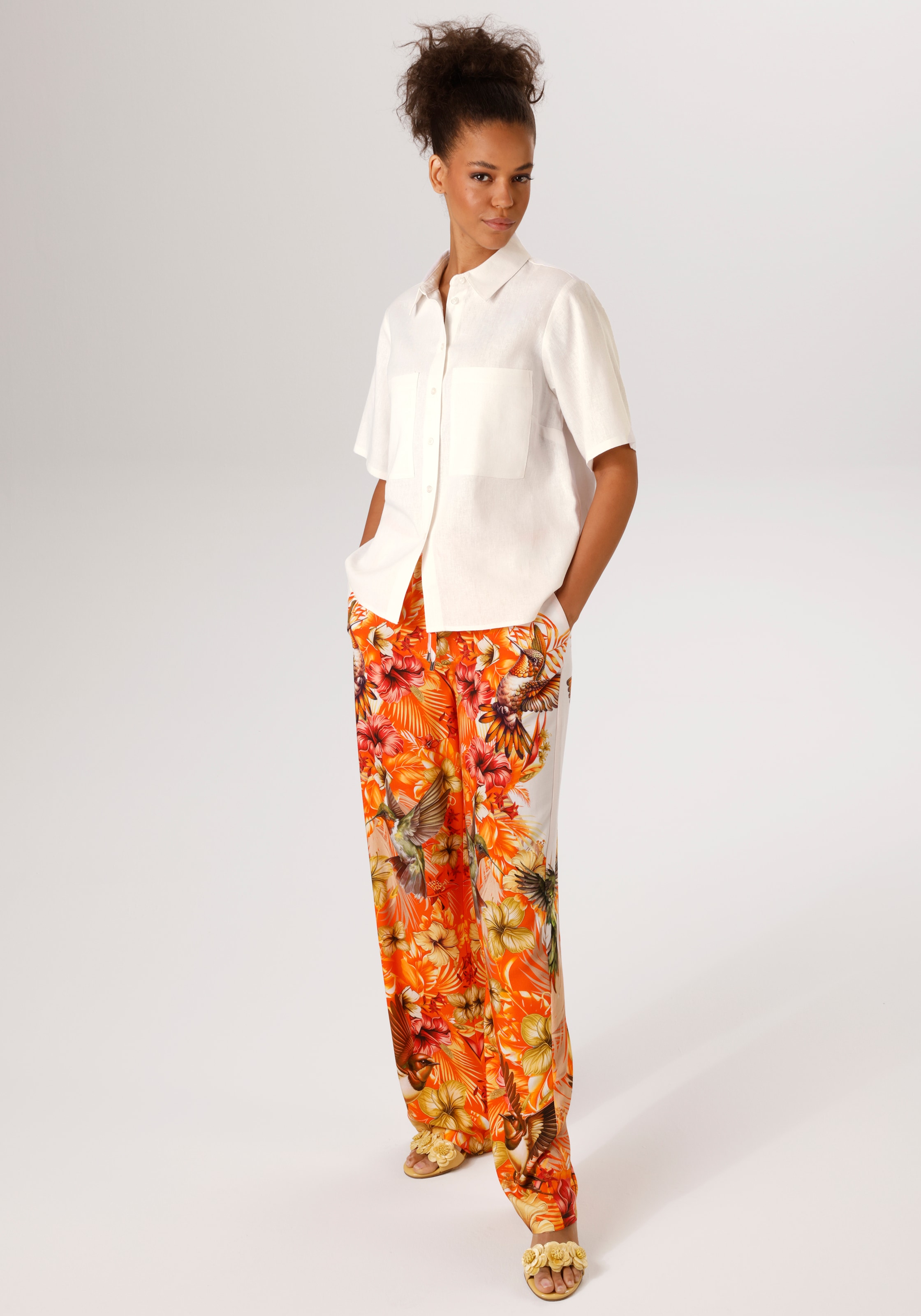 Aniston CASUAL Kurzarmbluse mit Leinen - NEUE KOLLEKTION