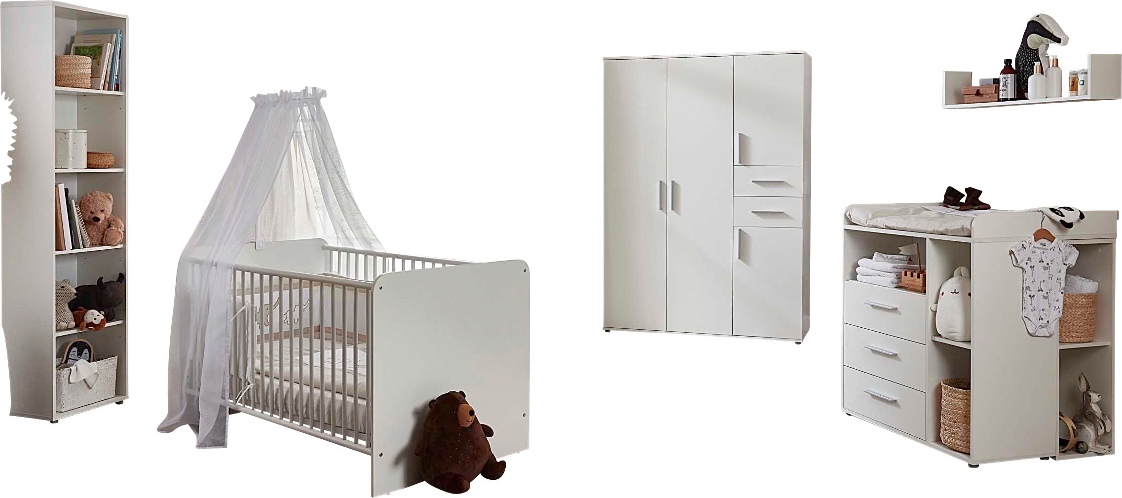 Babyzimmer-Komplettset »Lea«, (Set, 7 tlg., Bett, Wickelkommode, Schrank, Standregal,...