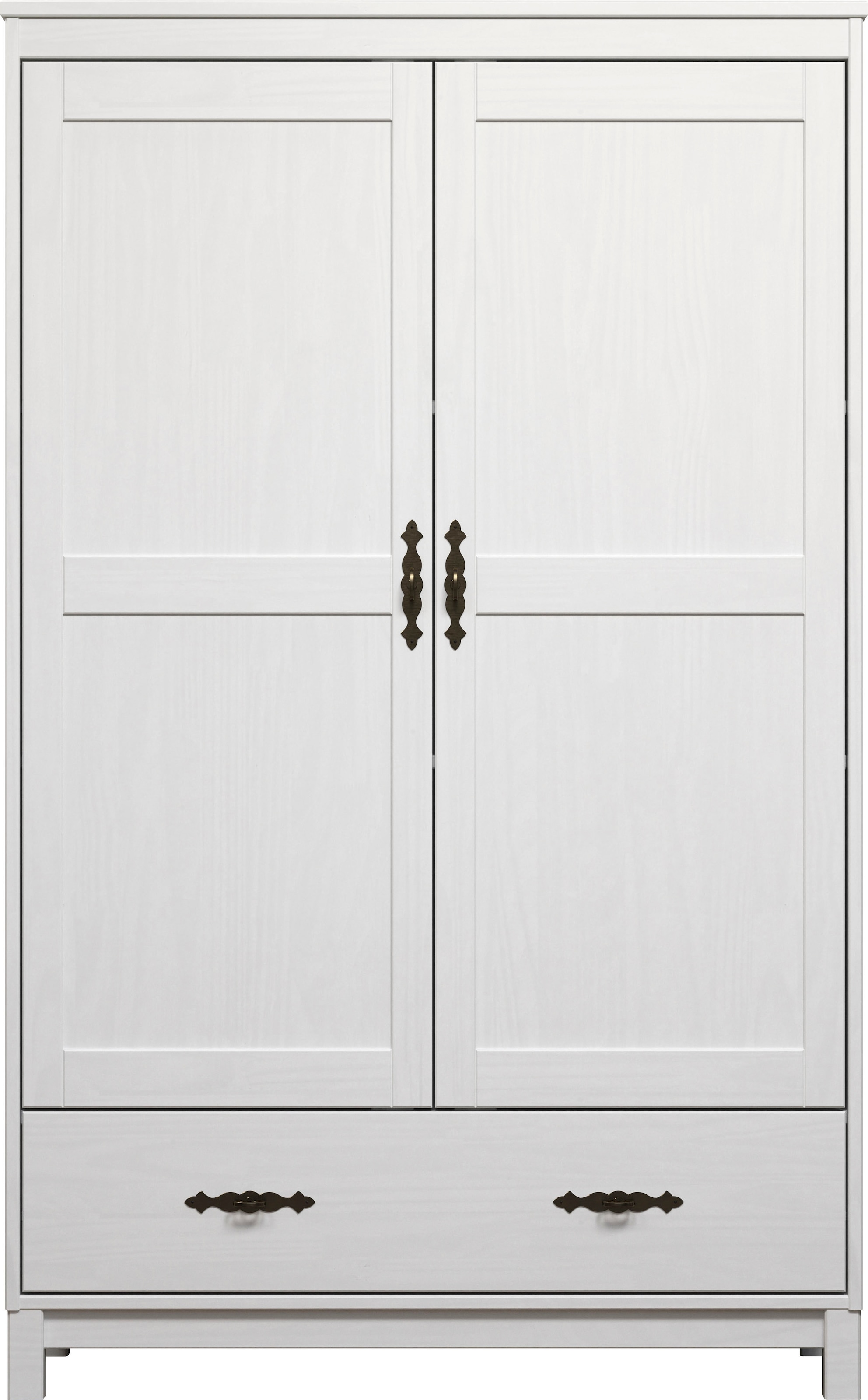 Home affaire Kleiderschrank »Sandnes Kieferschrank Schlafzimmer Schrank TOPSELLER weiß«, (1 St., natürlicher Landhaus-Look B/T/H: 96x38x155cm), Drehtürenschrank aus Massivholz mit Metallgriffen und Schublade