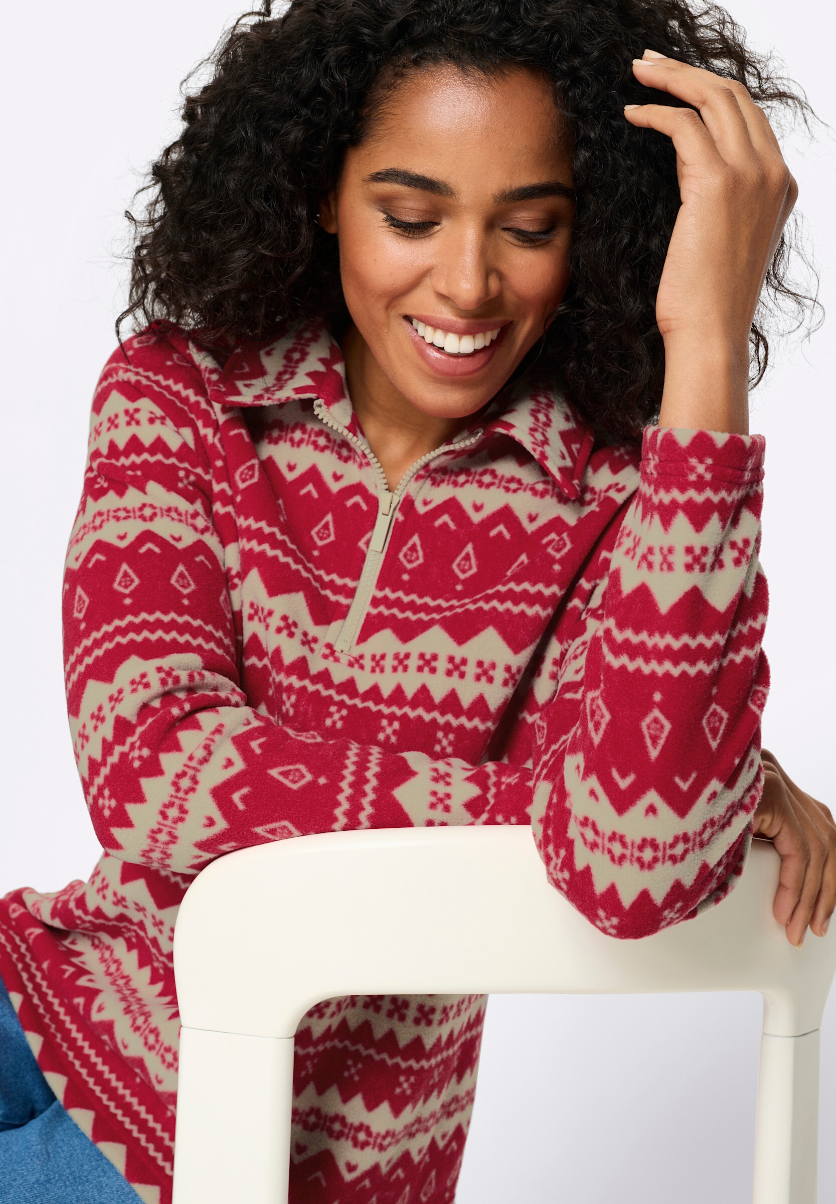 Sieh an! Fleeceshirt »Fleece-Shirt Fleeceshirt mit Streifen-Muster«