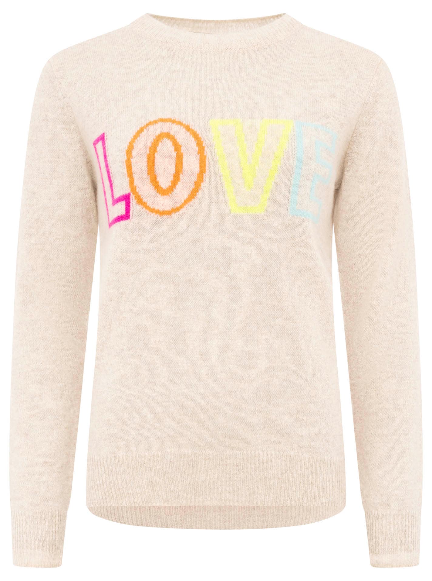 Zwillingsherz Strickpullover »"LOVE" wording« Rundhals, mit LOVE Aufschrift in Neonfarbe