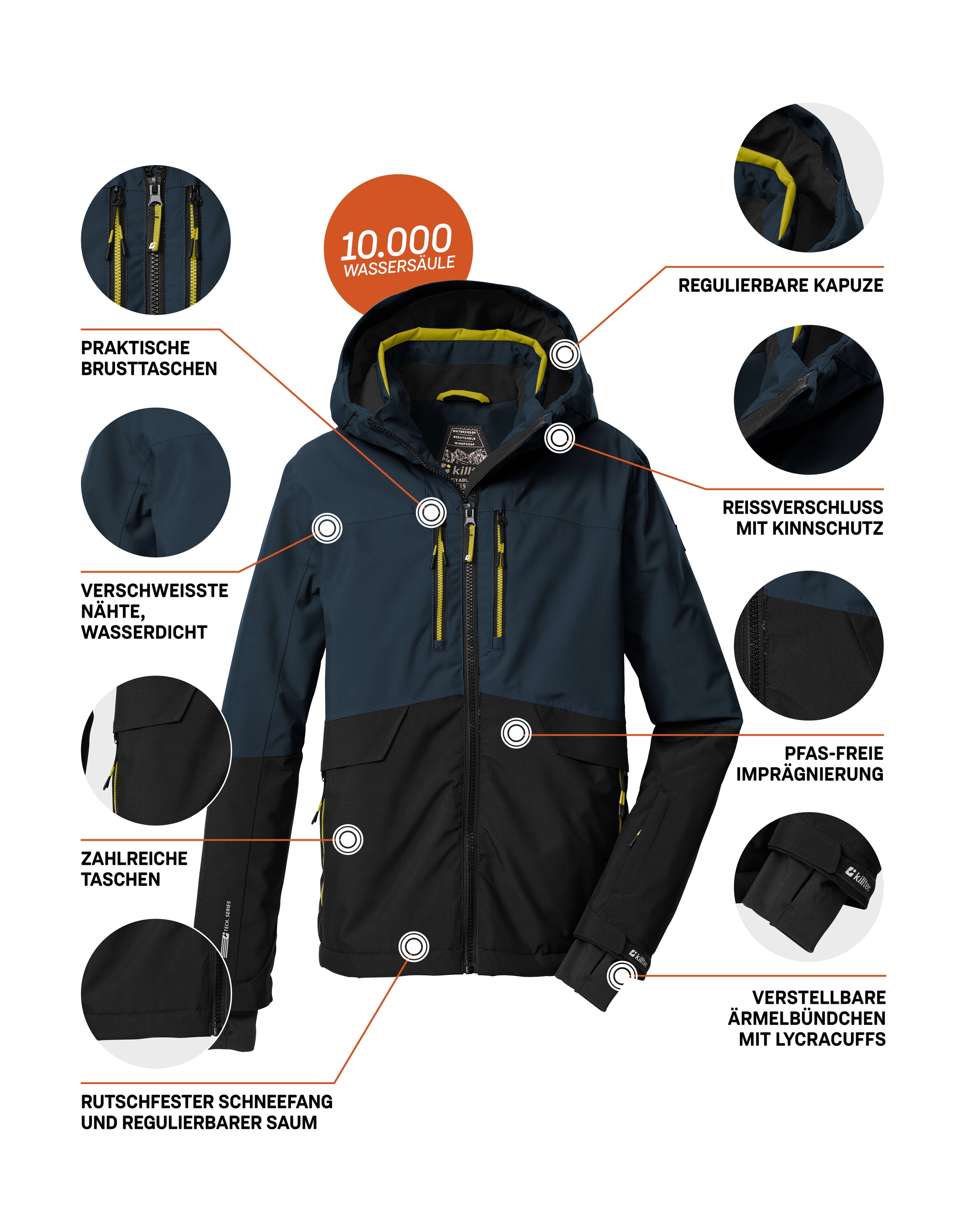 Killtec Skijacke »KSW 201 BYS SKI JCKT«, Stylische, wasser- und winddichte Skijacke mit reflektierenden Details