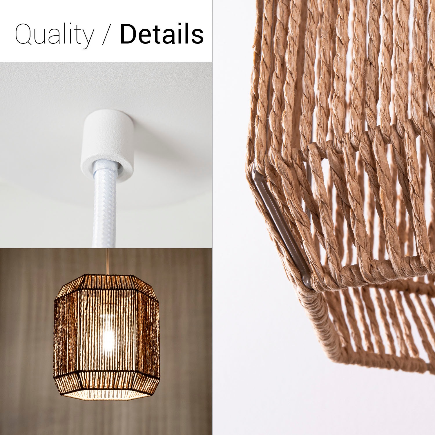 Paco Home Pendelleuchte »Hugo Pepe«, Leuchtmittel E27 | ohne Leuchtmittel, Wohnzimmer Esszimmer Rattan Optik Boho Schirm Papier Sechseckig