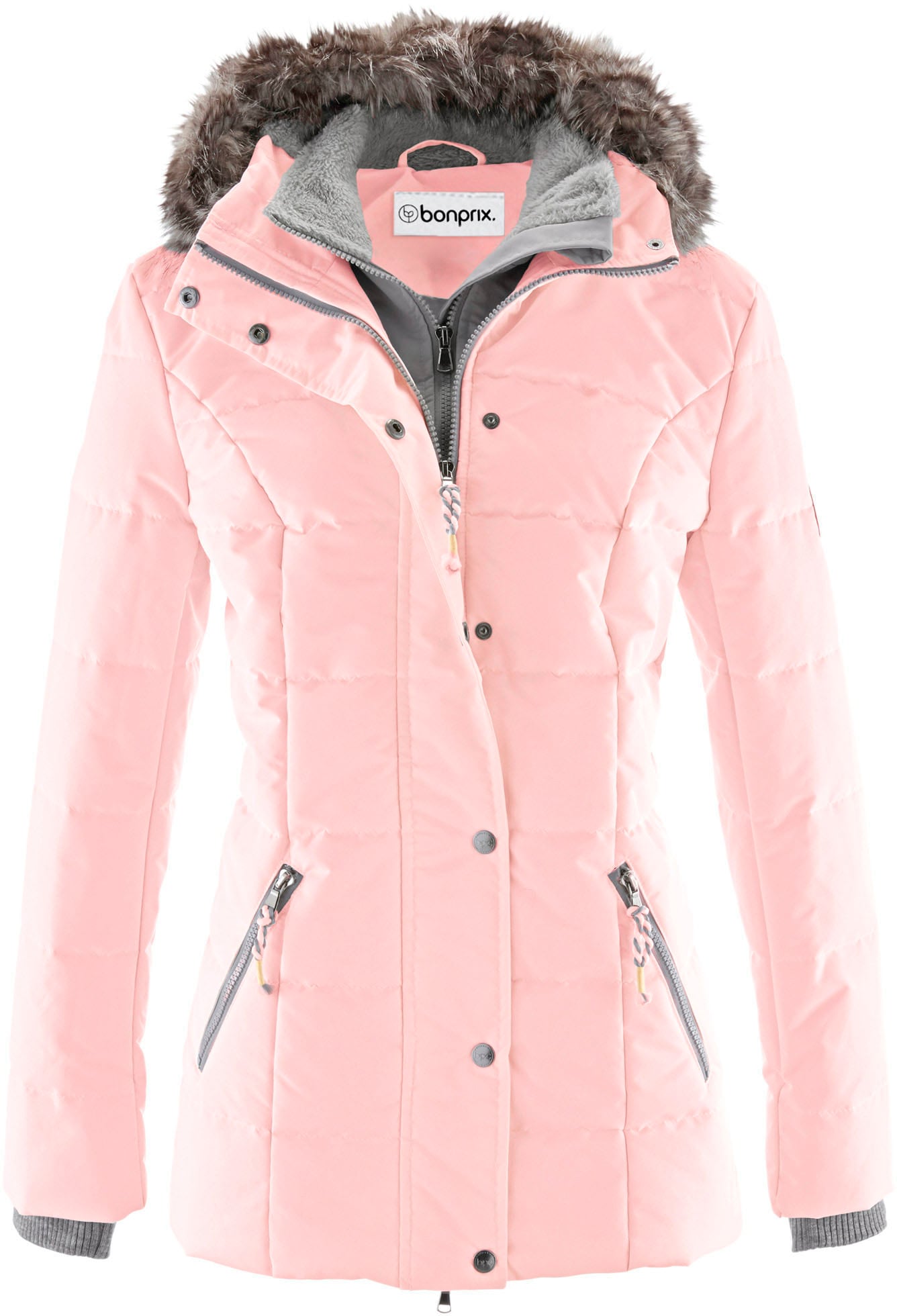 bonprix Winterjacke »Winterjacke in 2-in1 Optik« mit Kapuze mit 2-in-1 Optik, mit integriertem Fleeceeinsatz, Slim fit Passform